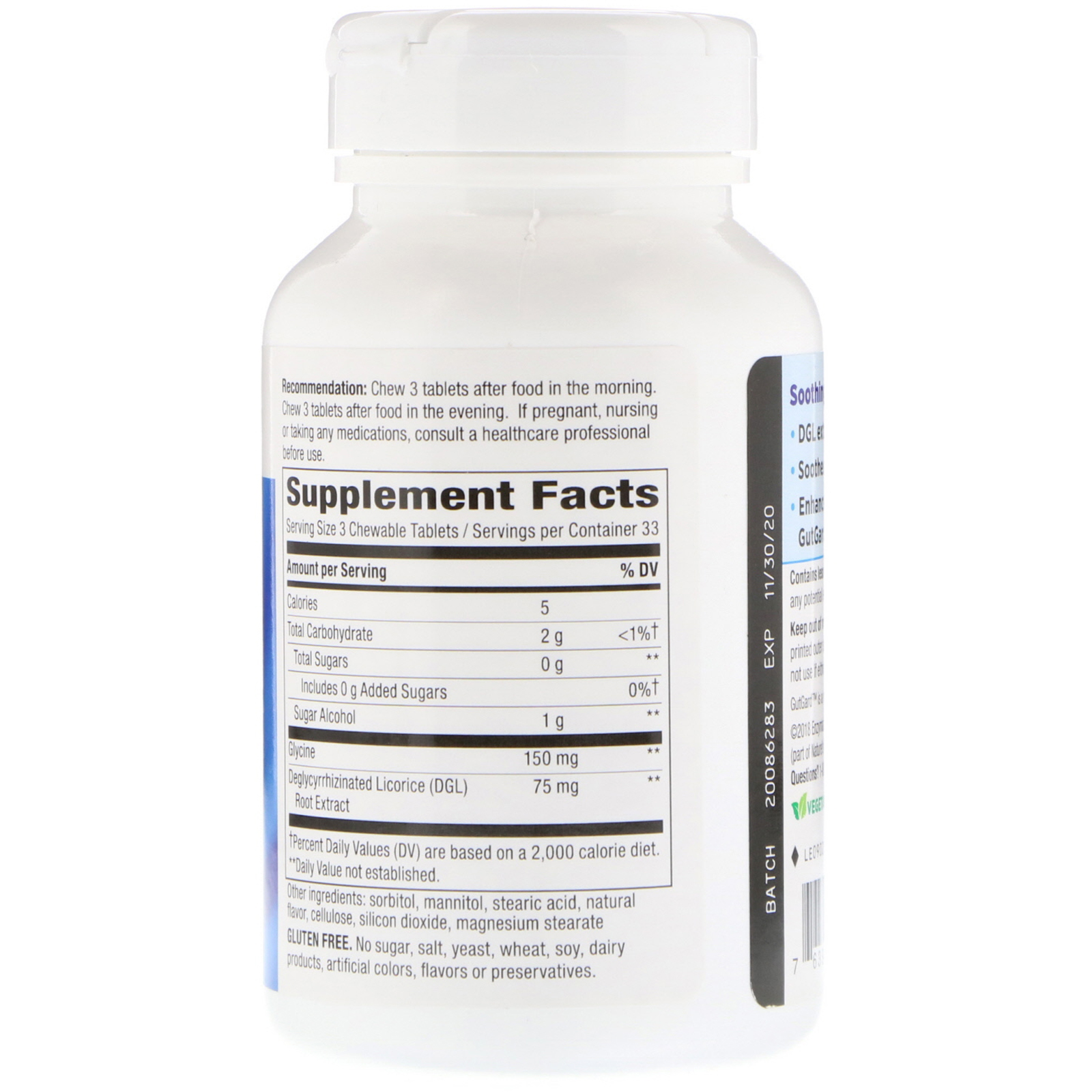 Enzymatic Therapy, DGL, alcaçuz deglicirrizinatado 3:1, 100 Tabletes mastigáveis - Imagem 2