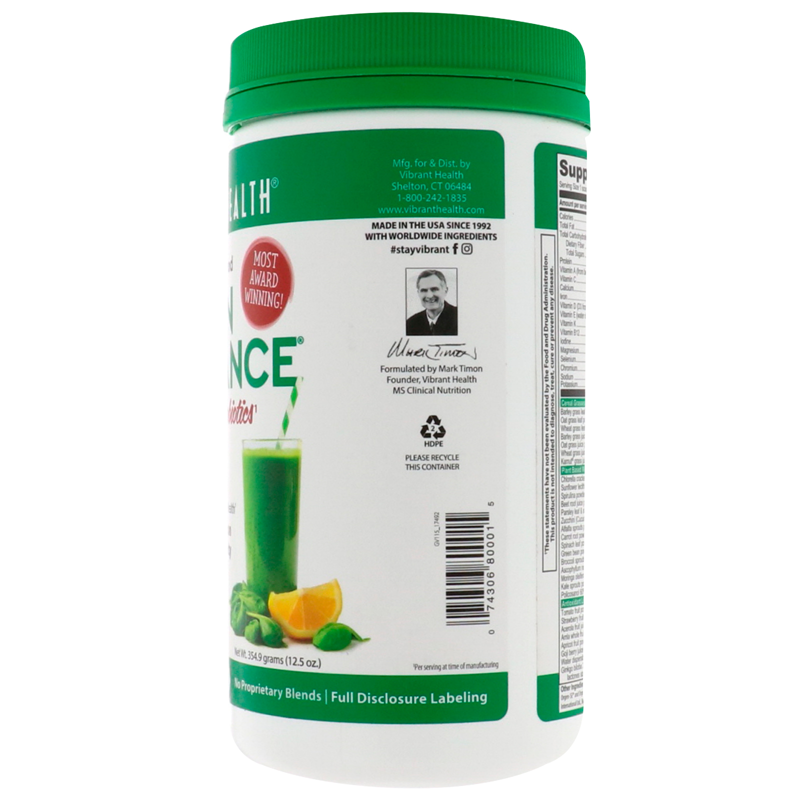 Vibrant Health, Green Vibrance + 25 Bilhões de Probióticos, Versão 16.0, 354,9 g - Imagem 3