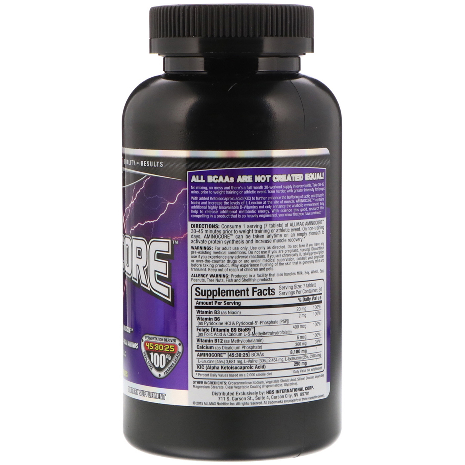 ALLMAX Nutrition, AMINOCORE, BCAA, 8g de BCAAs, Razão 45:30:25 100% Pura, Sem Glúten, 210 Comprimidos de Ação Rápida - Imagem 2