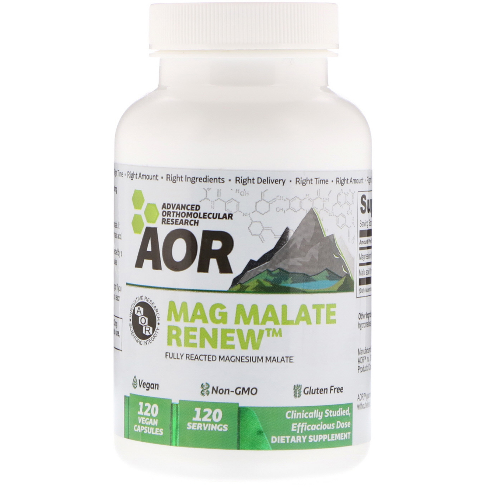 Advanced Orthomolecular Research AOR, Mag Malate Renew, 120 Cápsula Veganas