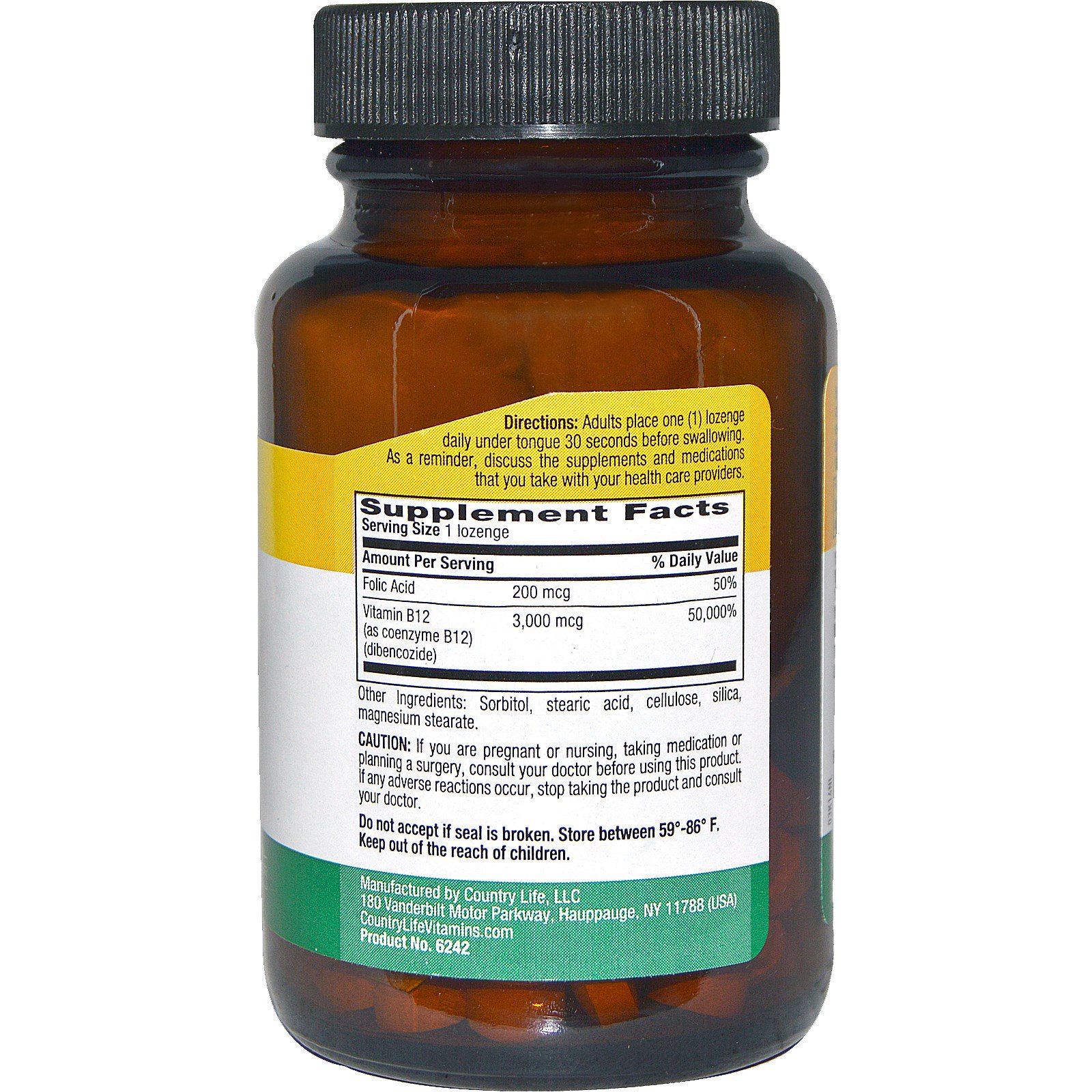 Country Life, Dibecozida B12 Ativa, 3000 mcg, 50 Pastilhas - Imagem 2