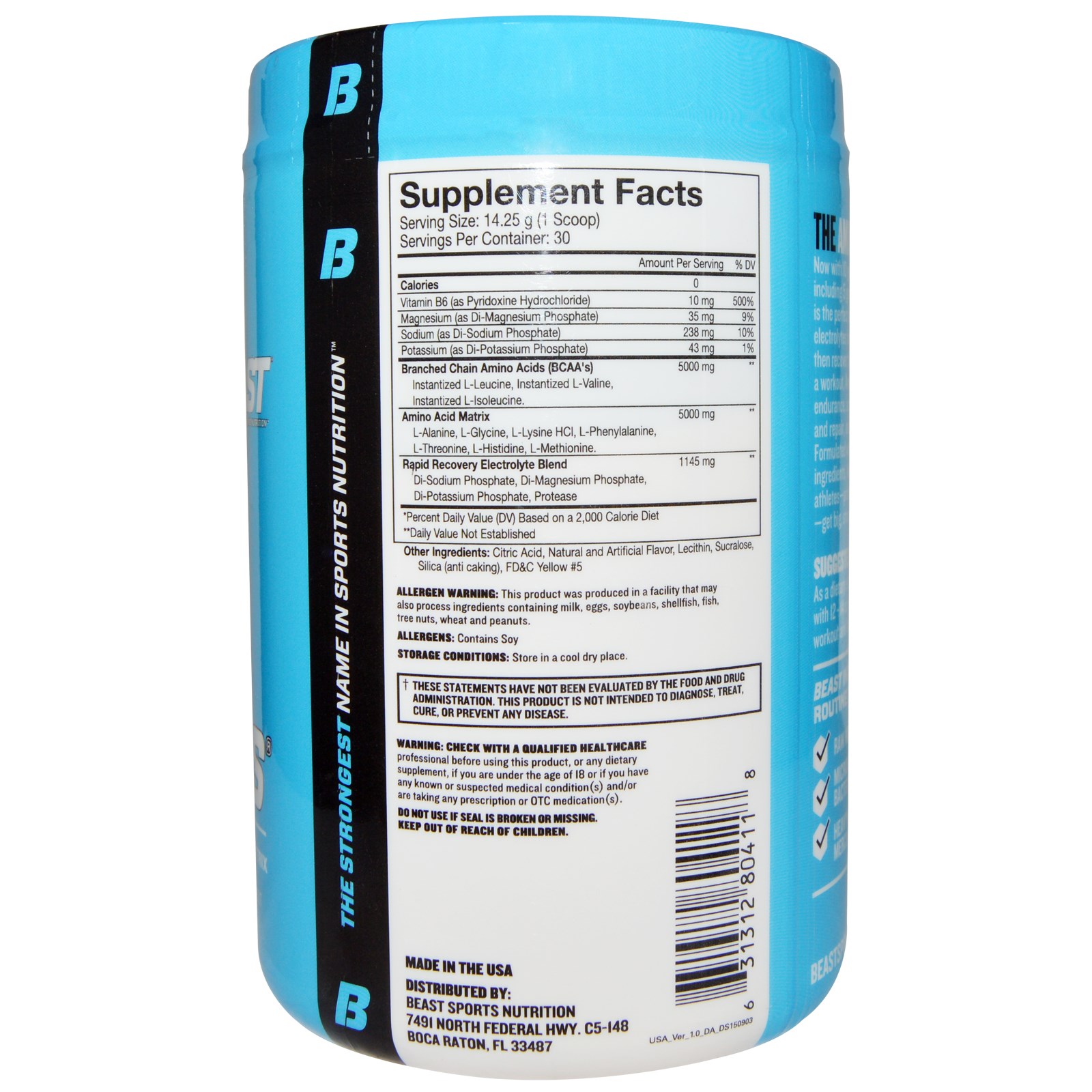 Beast Sports Nutrition, Aminoácidos e Eletrólitos, Matriz Avançada de Aminoácidos, Sabor Abacaxi, 15,08 oz (428 g) - Imagem 2