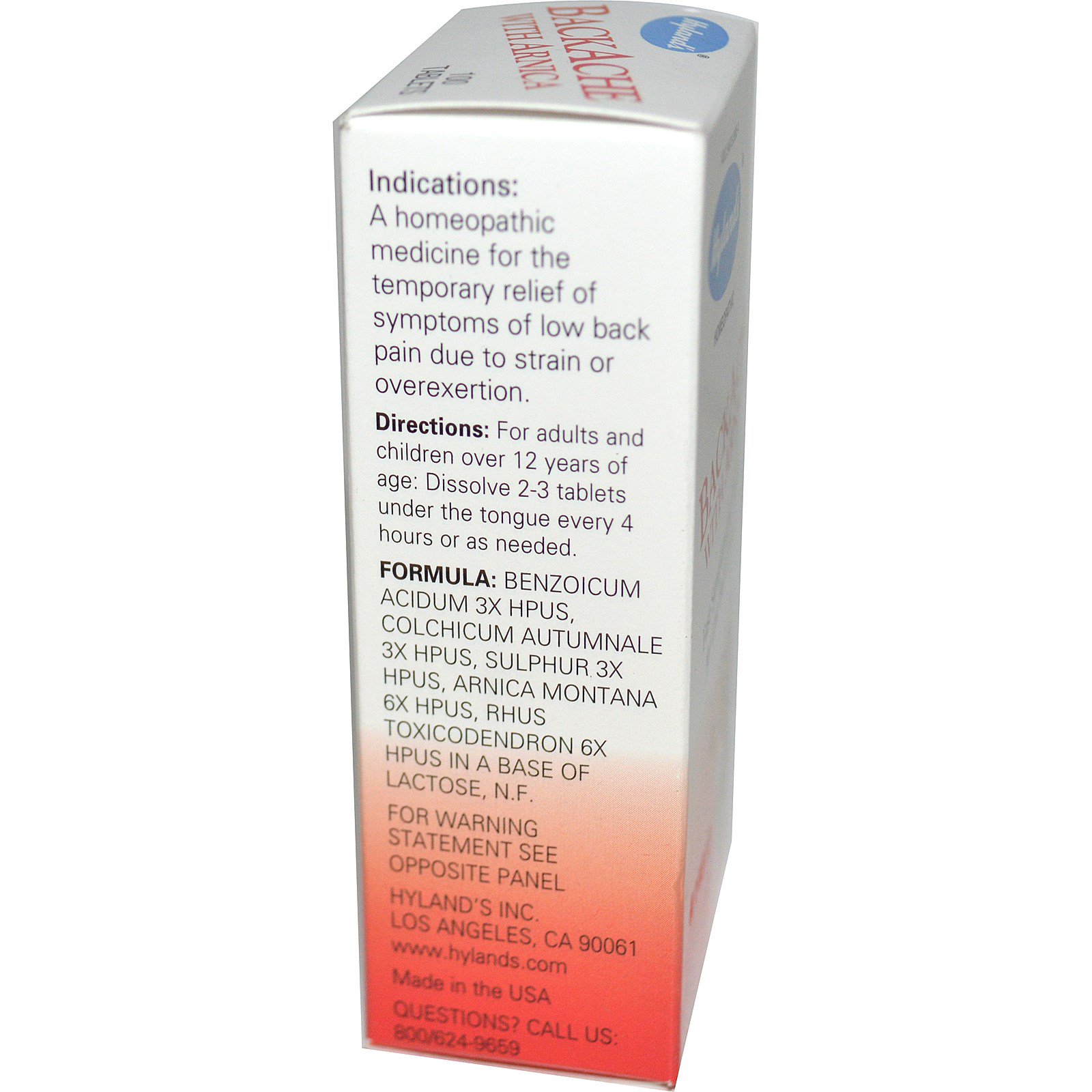 Hyland's, BackAche com Arnica, 100 Comprimidos - Imagem 2