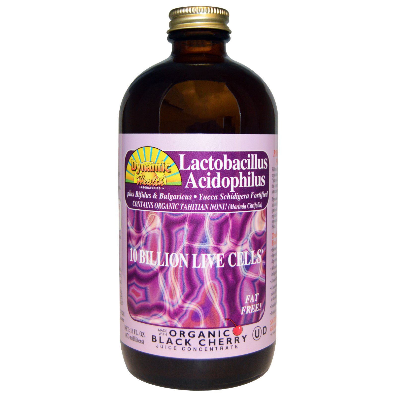 Dynamic Health Laboratories, Lactobacilos Acidófilos, Feitos com Concentrado Orgânico de Cerejeira Negra, 16 fl oz (473 ml)