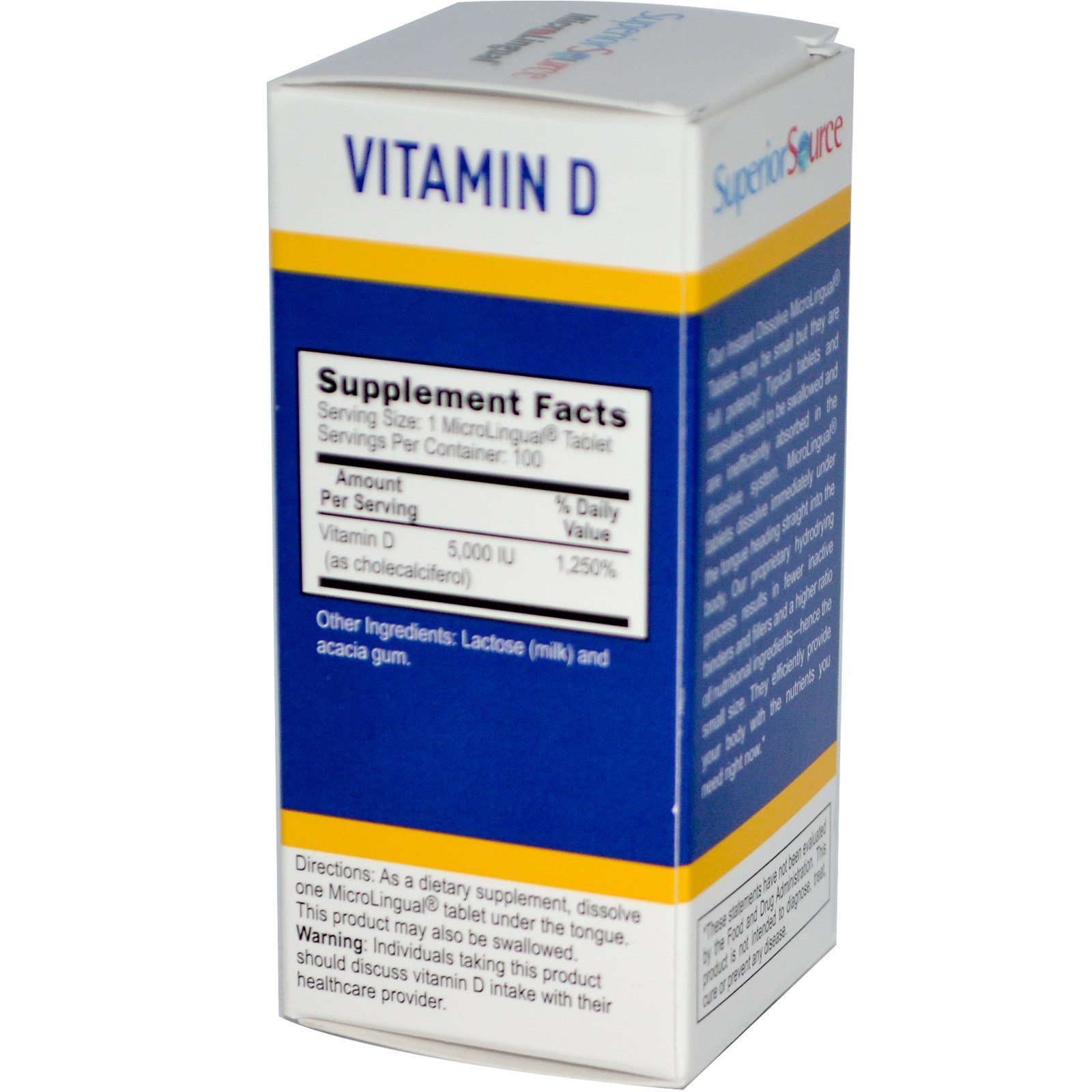Superior Source, MicroLingual, Extra Strength Vitamin D3, 5000 IU, 100 Comprimidos - Imagem 2