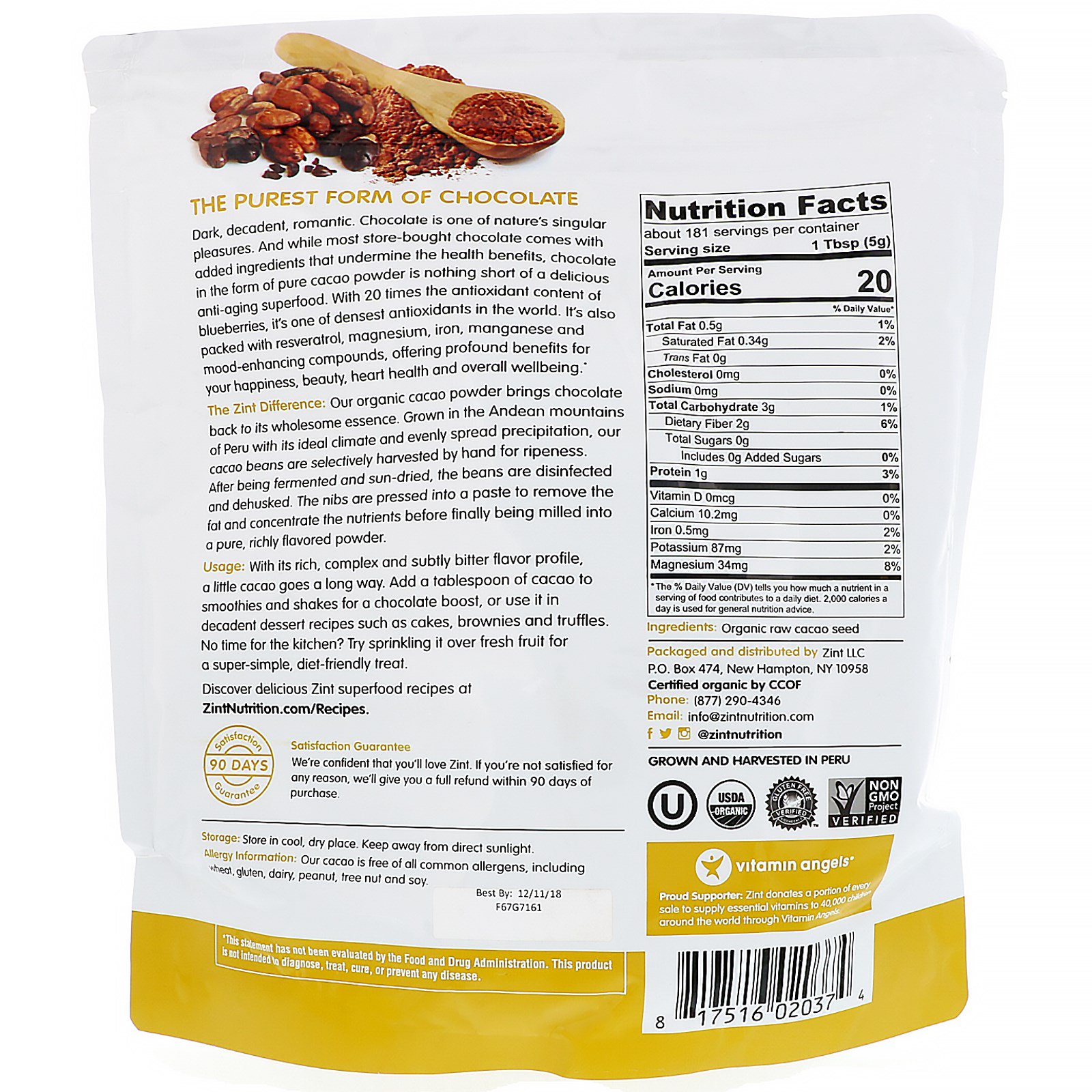 Zint, Cacau, Pó Orgânico Puro, 907 g (32 oz) - Imagem 2