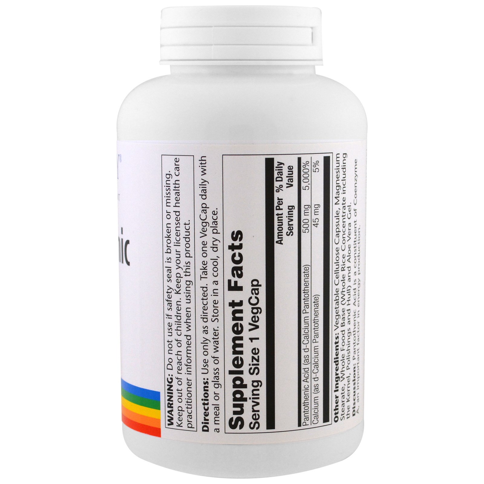 Solaray, Ácido Pantotênico, 500 mg, 250 Cápsulas Vegetais - Imagem 2