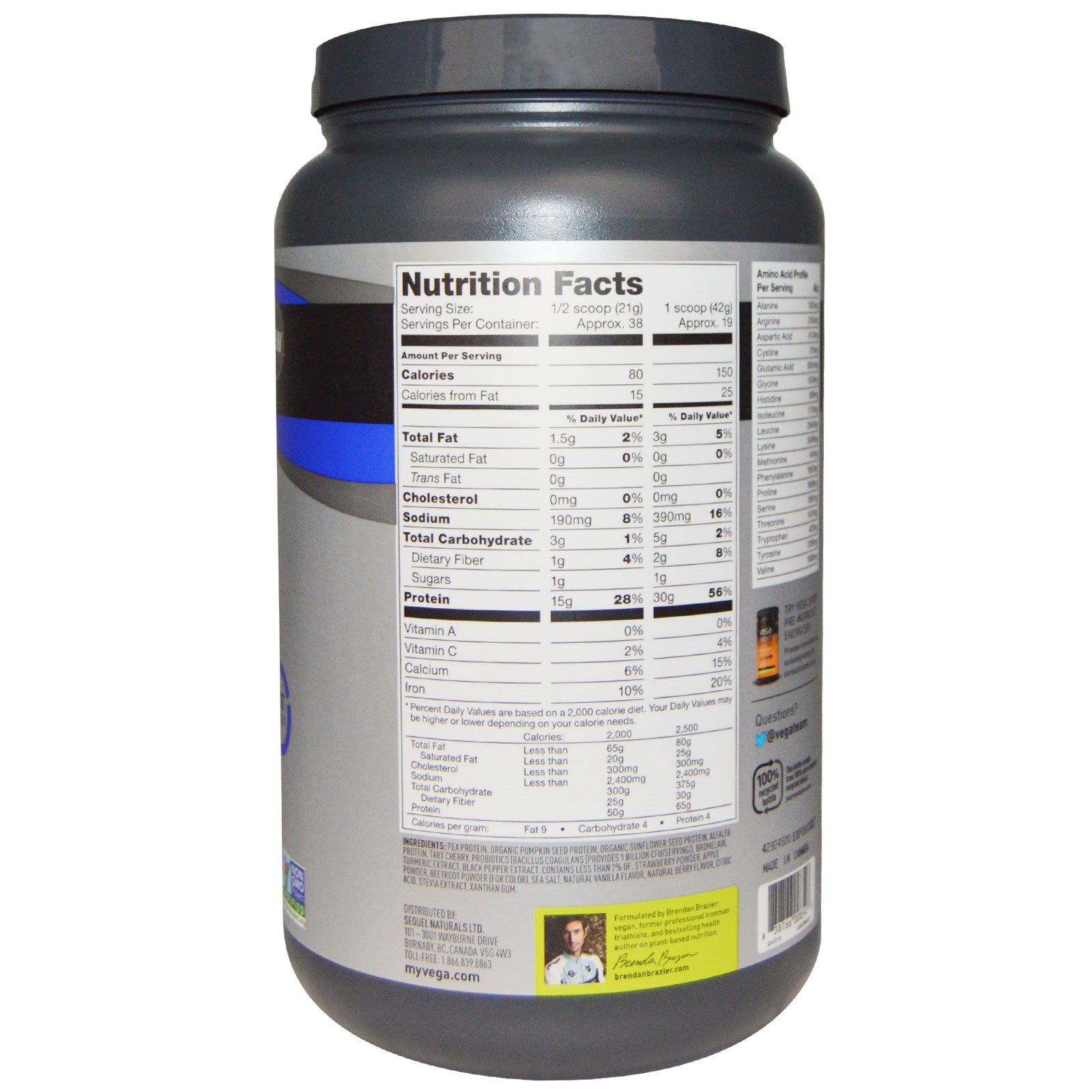 Vega, Proteína de Desempenho Esportivo, Sabor de Frutas, 28,3 oz (801 g) - Imagem 2