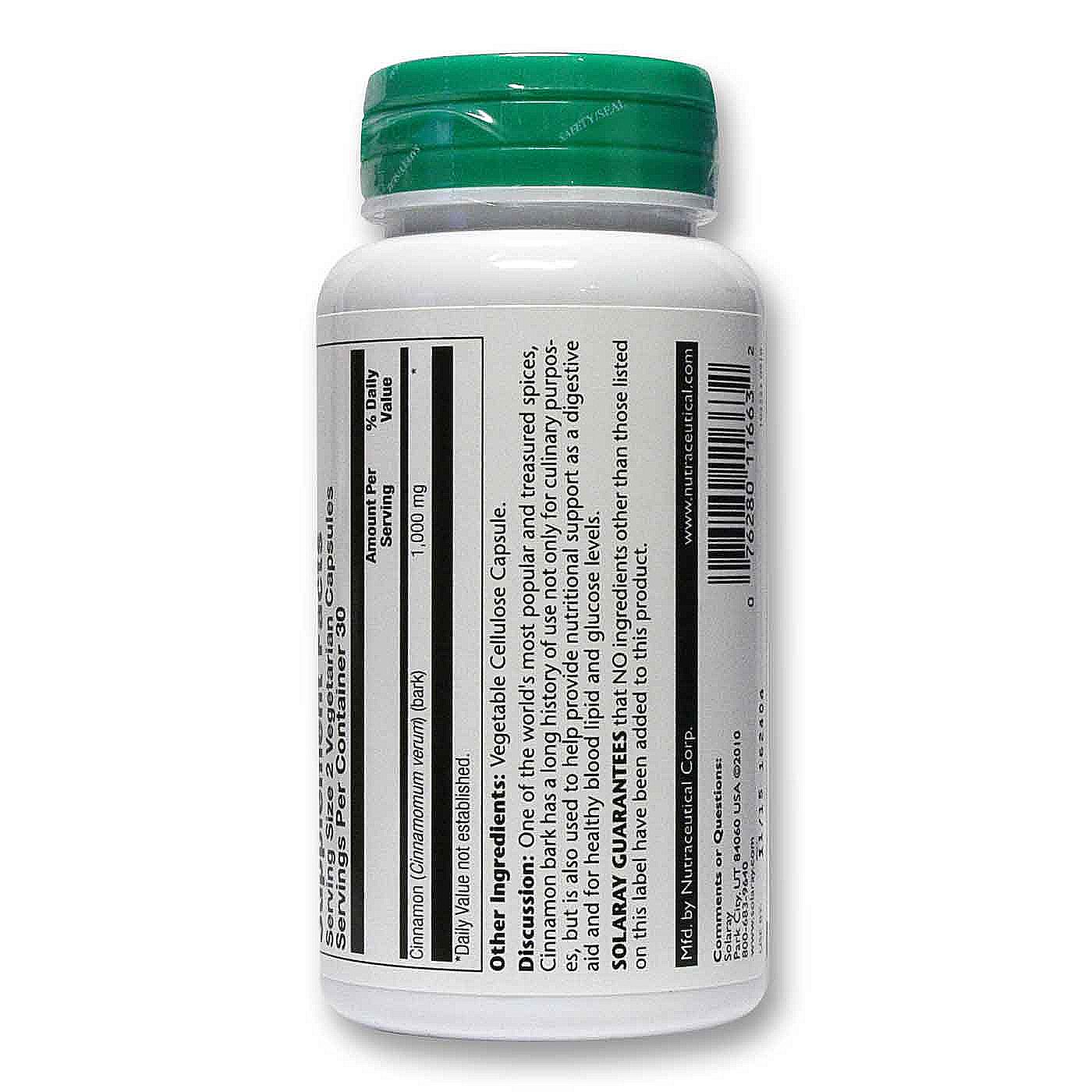 Solaray Casca de canela 60 Cápsulas Vegetarianas - Imagem 3