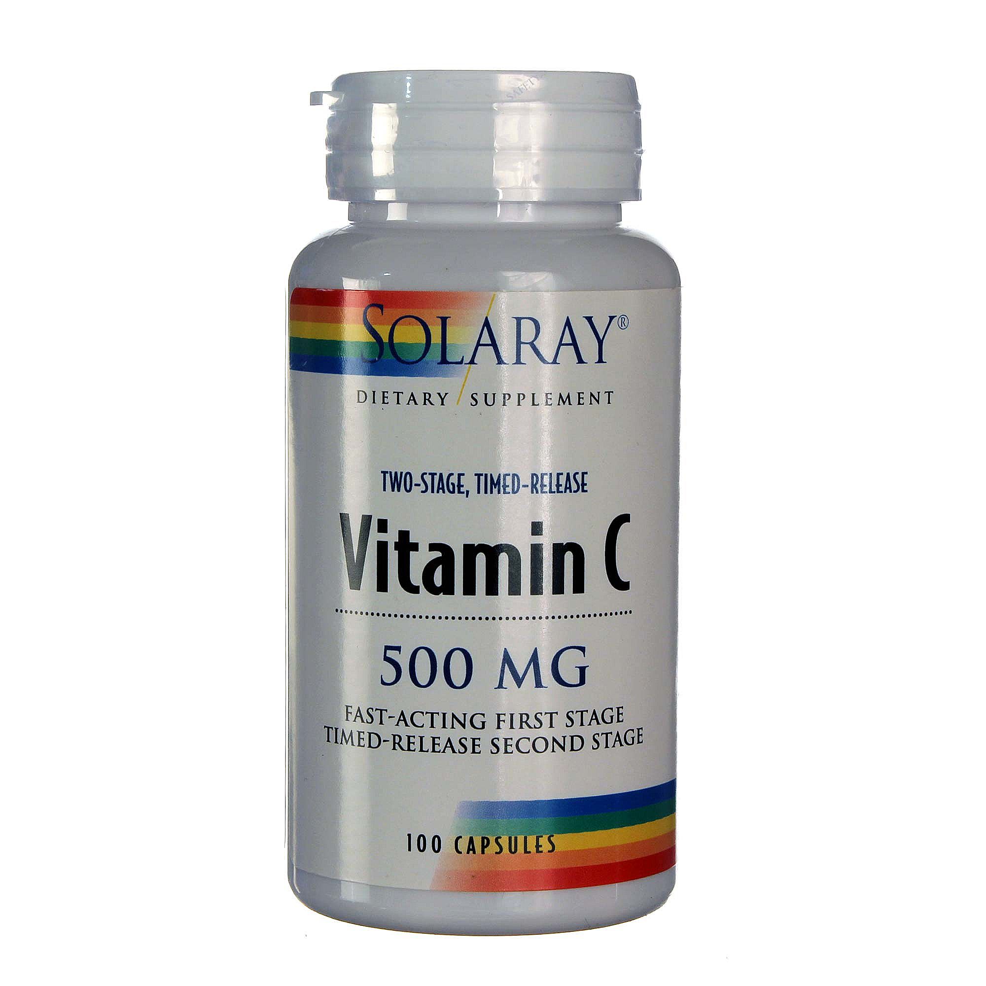 Solaray Dois Estágios Temporário-Lançamento C-500 com Rose Hips e Acerola 100 Cápsulas