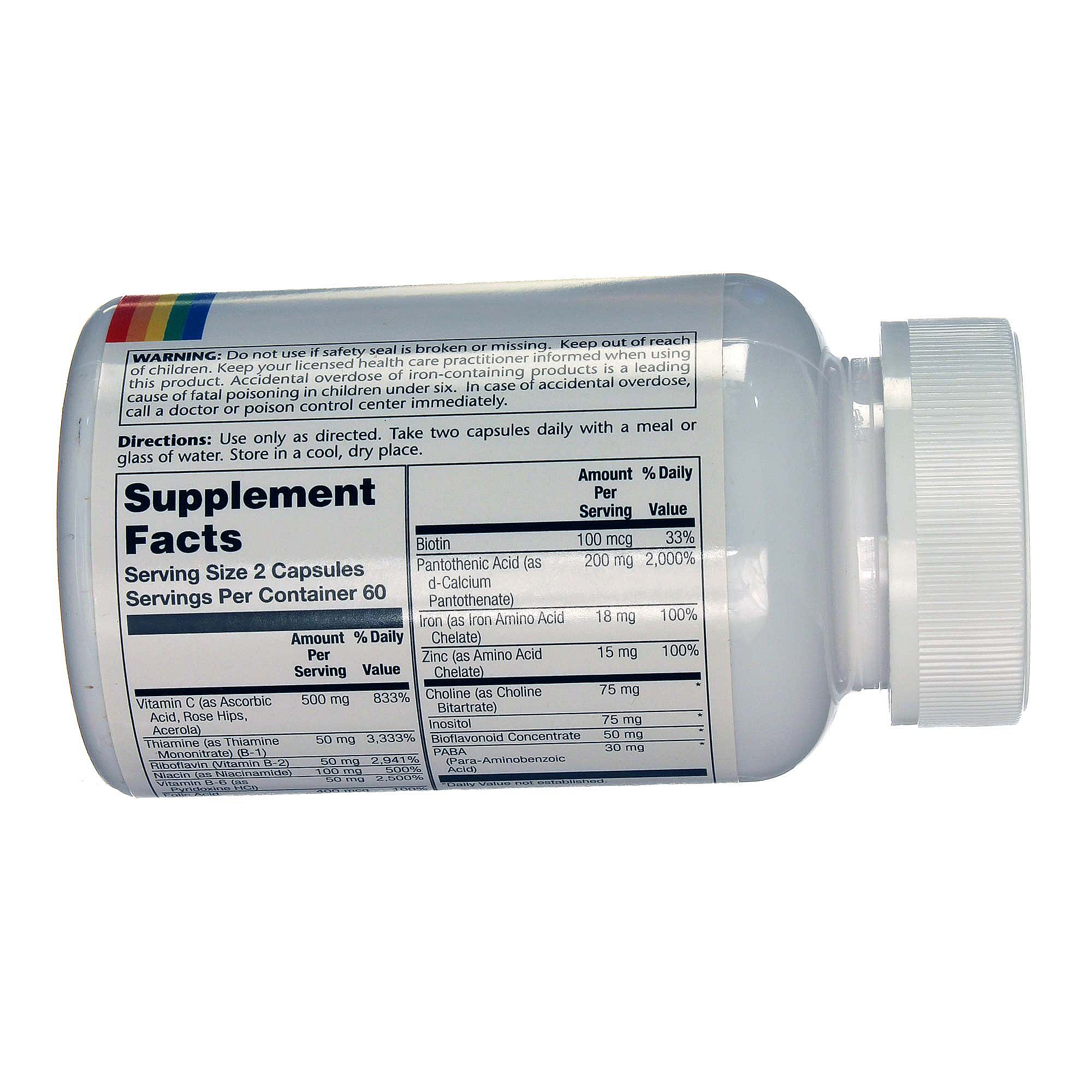 Solaray B-Estresse mais ferro e zinco 120 Cápsulas Vegetarianas - Imagem 2