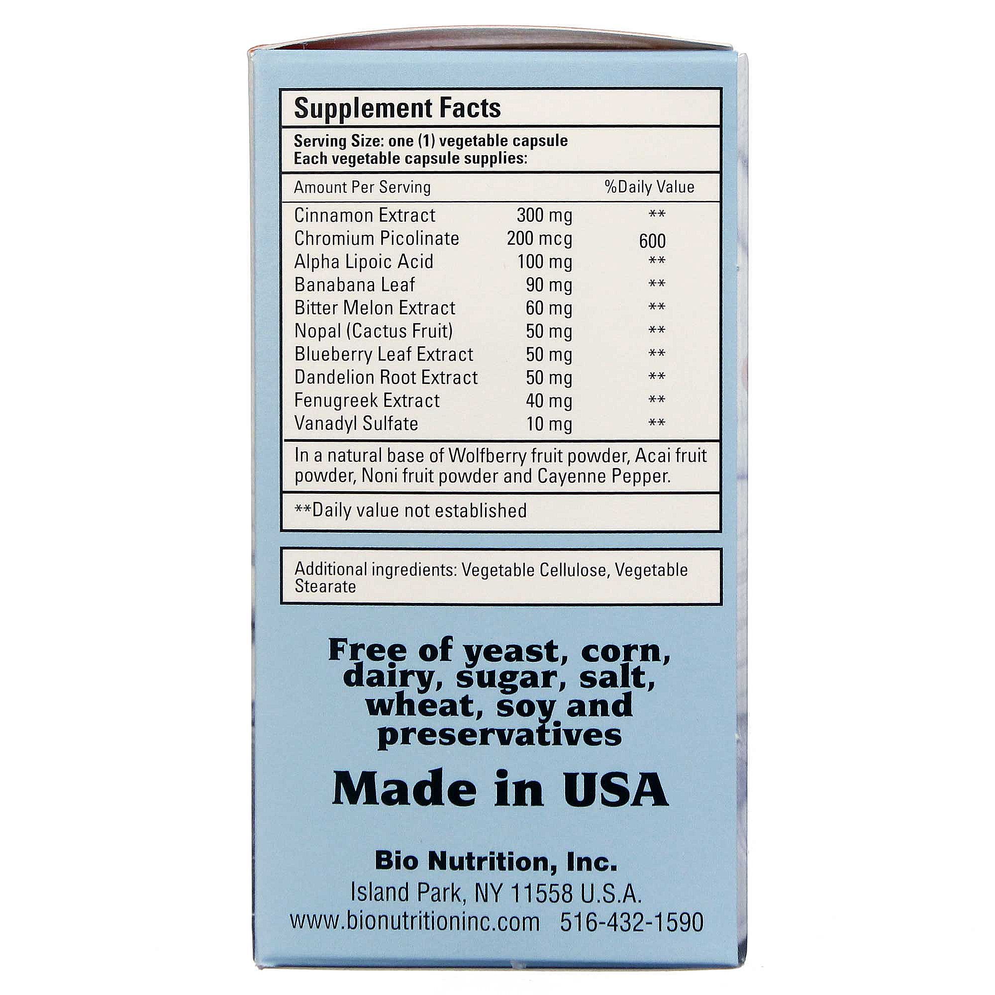 Bio Nutrition Blood Sugar Wellness 60 Cápsulas Vegetarianas - Imagem 2