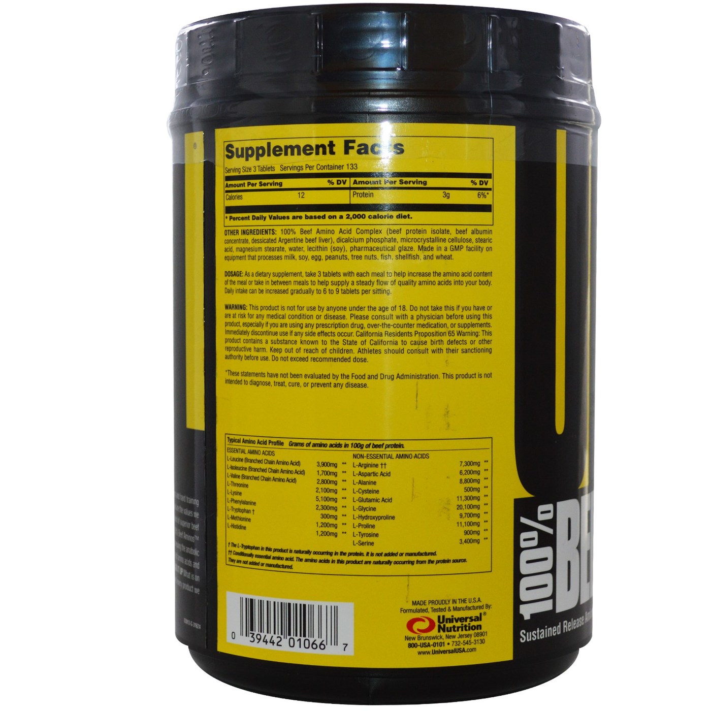 Universal Nutrition Beef Aminos 400 Tabletes - Imagem 2