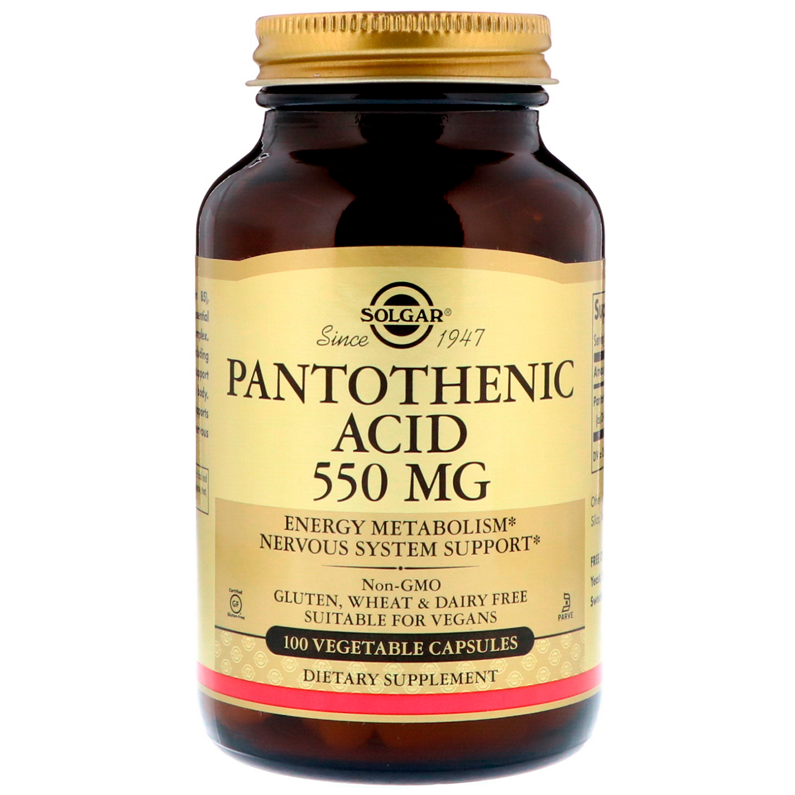 Solgar, Ácido pantoténico, 550 mg, 100 Cápsulas Vegetais
