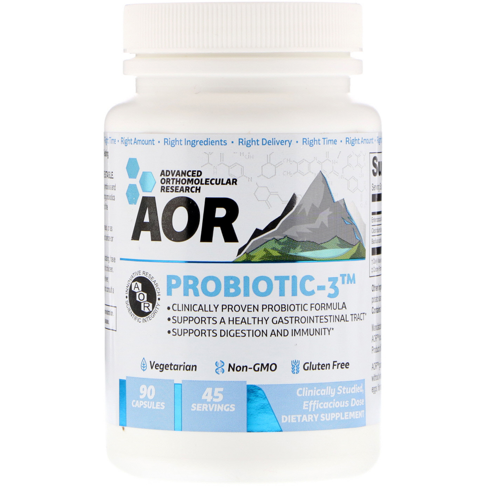 Advanced Orthomolecular Research AOR, Probiótico-3, 90 Cápsulas