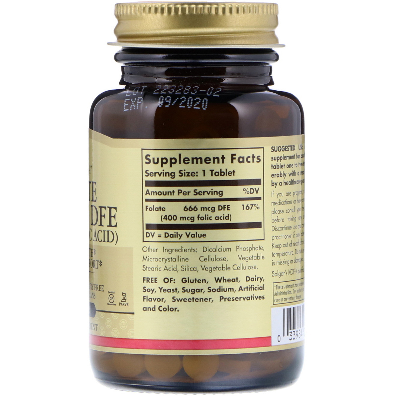 Solgar, Folato, 666 mcg DFE, 250 Comprimidos - Imagem 2