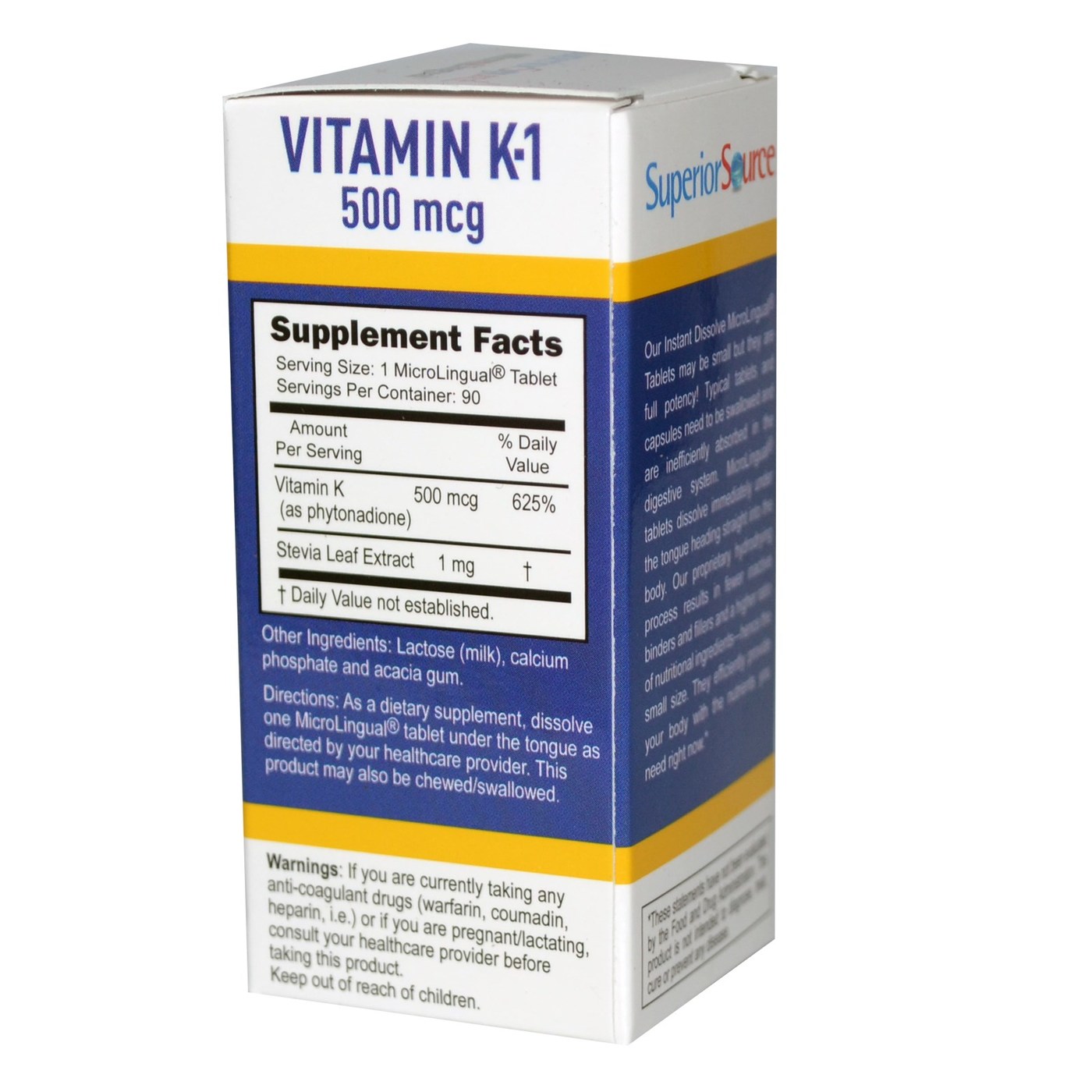 Superior Source Vitamina K1 - 500 mcg - 90 Tabletes - Imagem 2