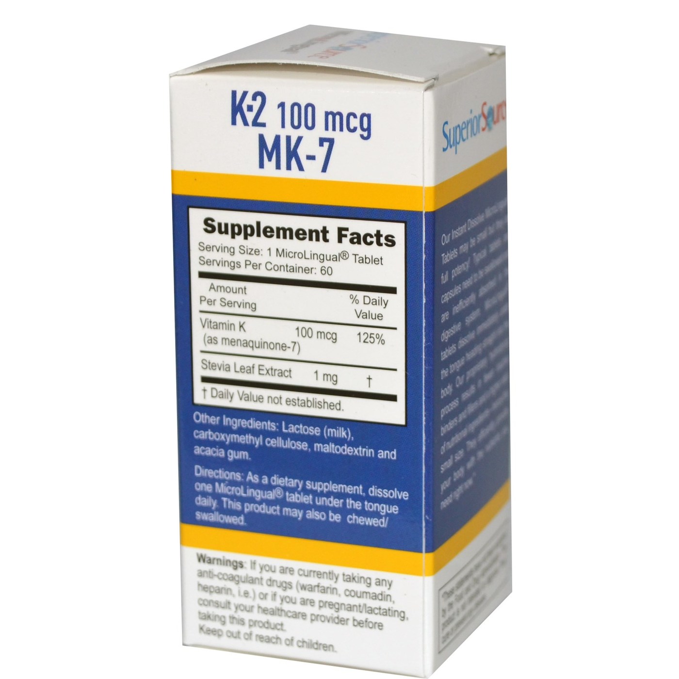 Superior Source Vitamina K2 - 100 mcg - 60 Tabletes - Imagem 2