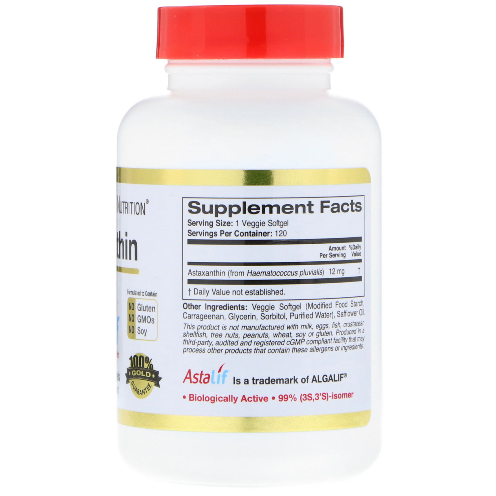 California Gold Nutrition, Astaxantina, carotenoide antioxidante de ocorrência natural, 12 mg, 120 cápsulas gelatinosas vegetais - Imagem 2