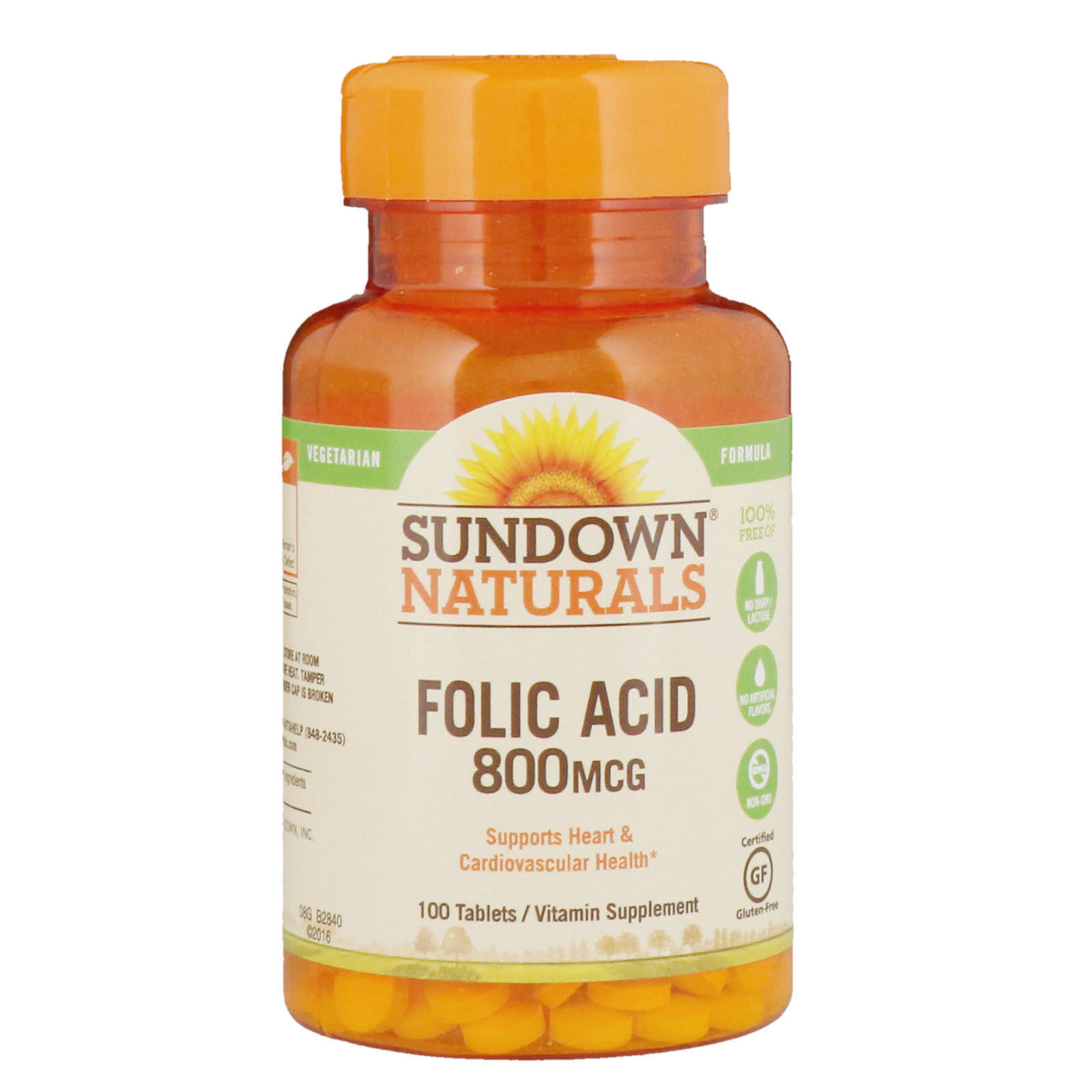 Sundown Naturals, Ácido Fólico, 800 mcg, 100 Comprimidos