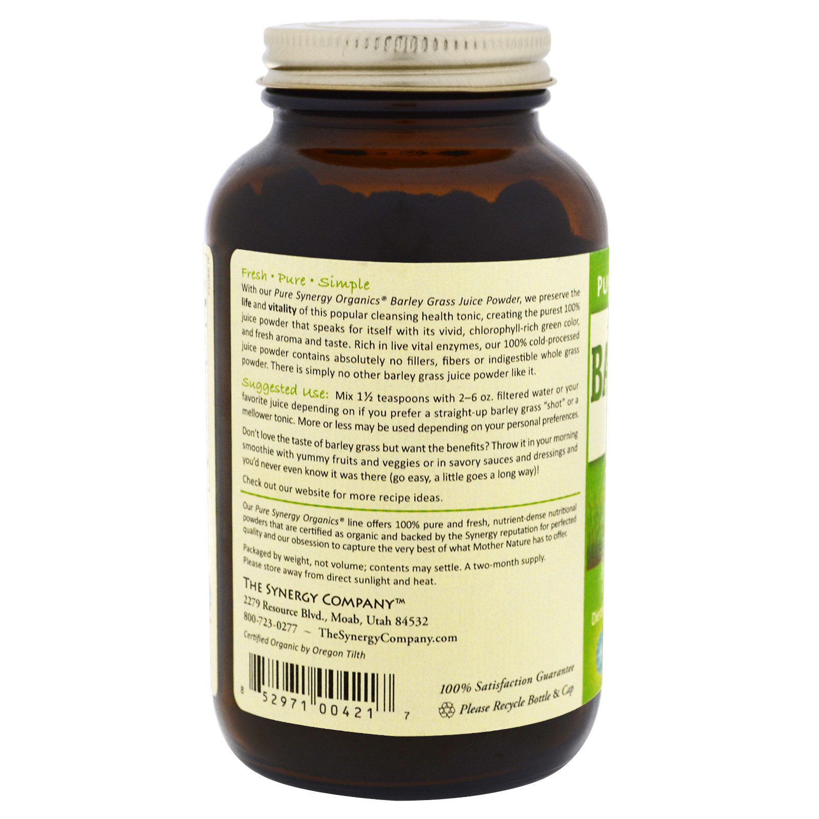 The Synergy Company, Orgânicos Pura Sinergia, Suco de Erva de Cevada em Pó, 5.3 oz (150 g) - Imagem 3