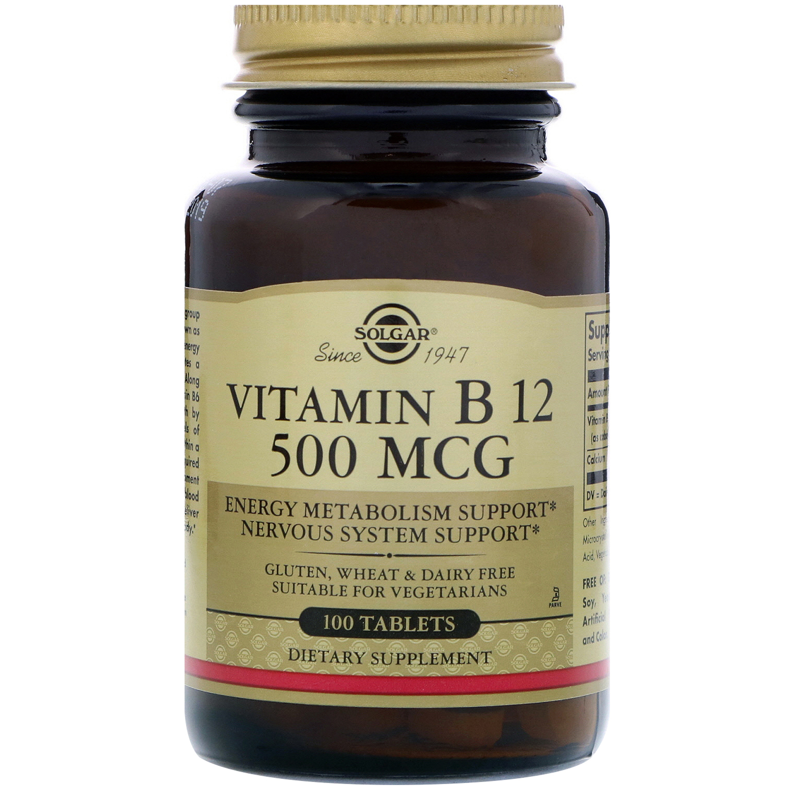 Solgar, Vitamina B12, 500 mcg, 100 comprimidos