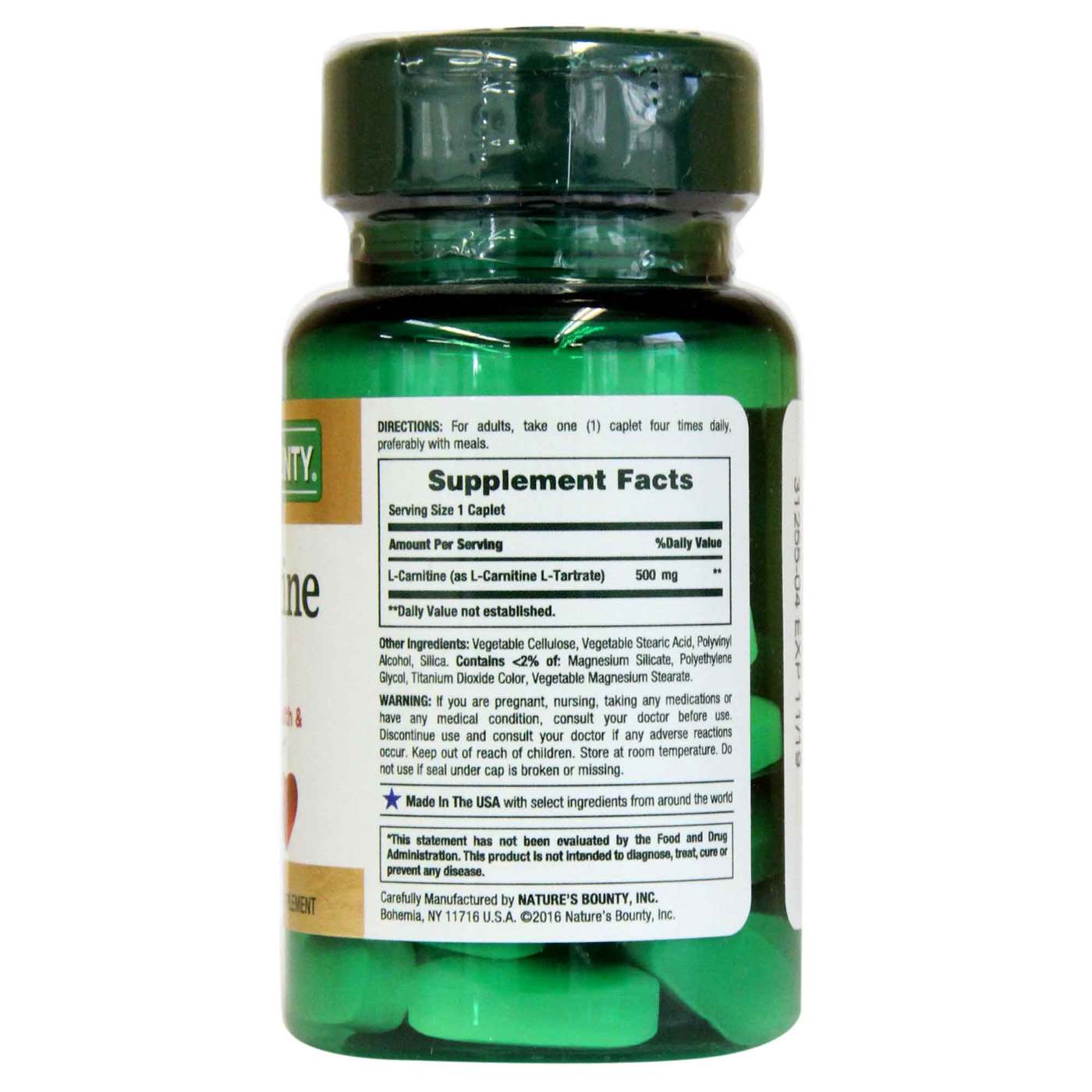 Nature's Bounty L-Carnitina - 500 mg - 30 Caplets - Imagem 2