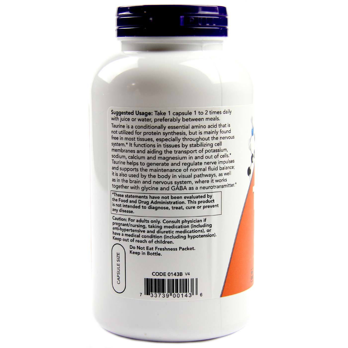 Now Foods, Taurina 1000 mg - 250 Cápsulas - Imagem 3