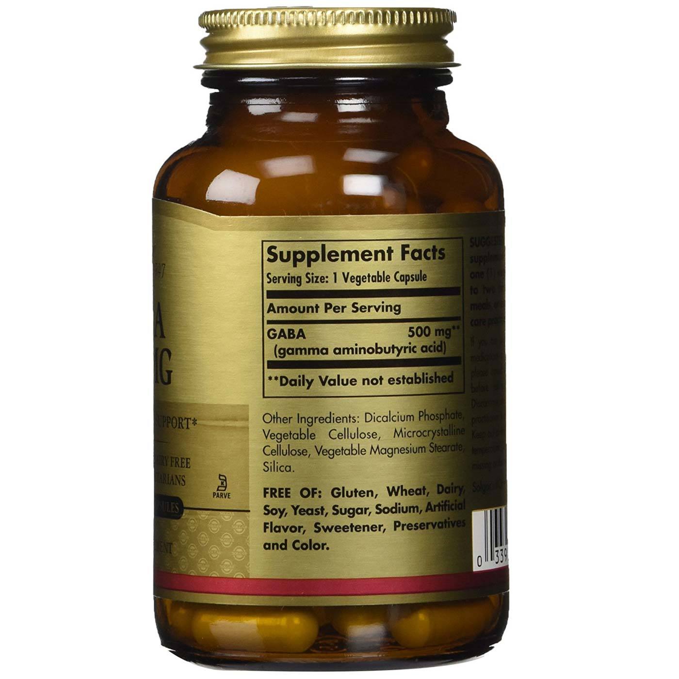 Solgar, GABA 500 mg - 100 Cápsulas Vegetarianas - Imagem 2