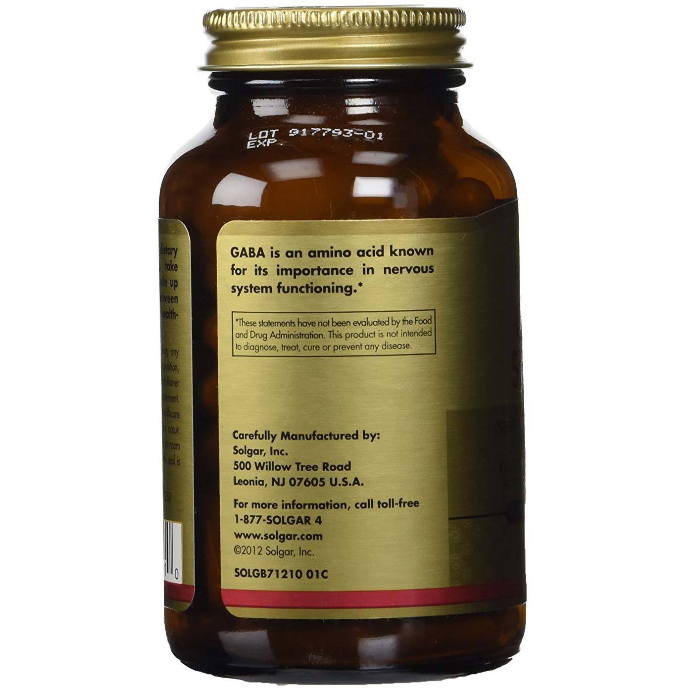 Solgar, GABA 500 mg - 100 Cápsulas Vegetarianas - Imagem 4