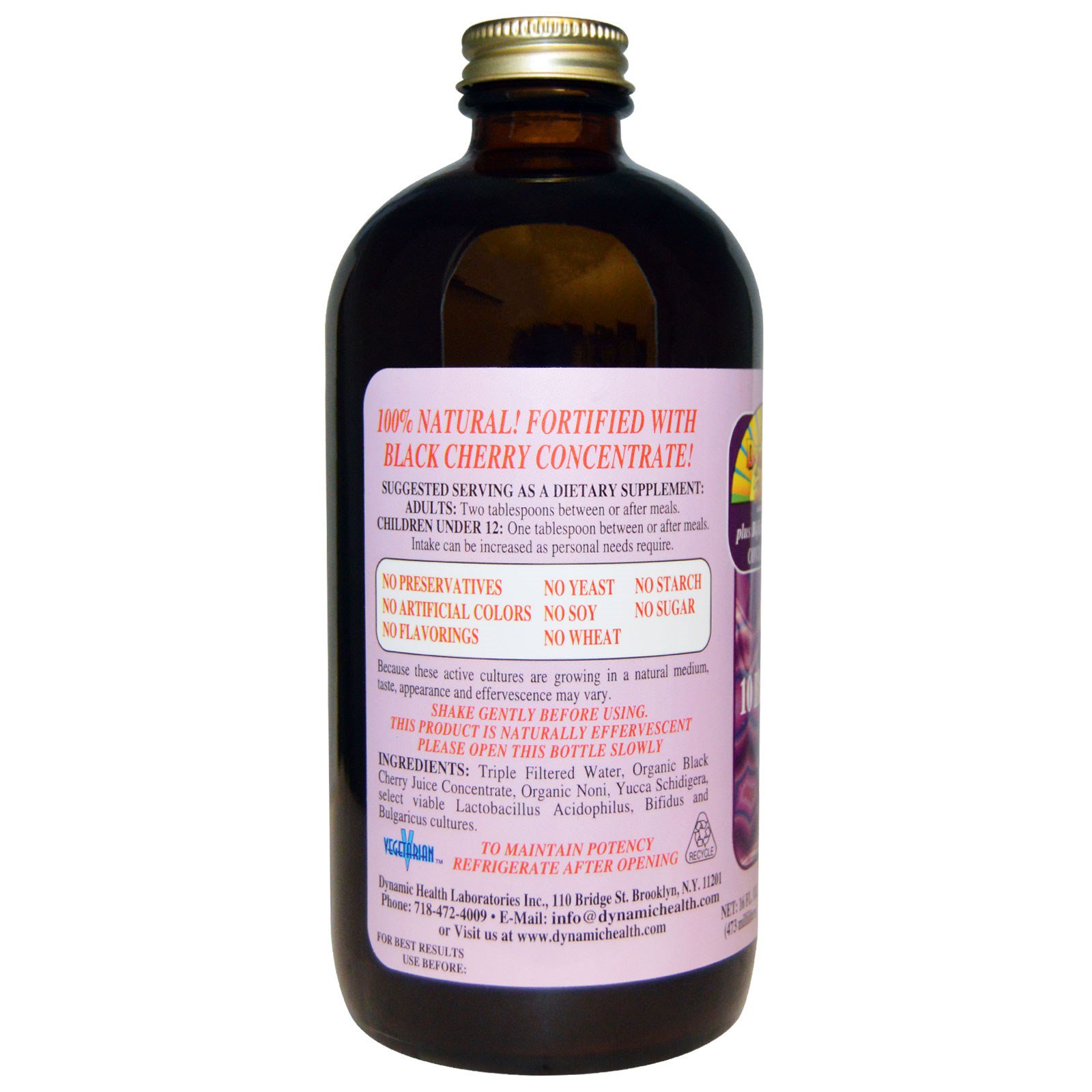 Dynamic Health Laboratories, Lactobacilos Acidófilos, Feitos com Concentrado Orgânico de Cerejeira Negra, 16 fl oz (473 ml) - Imagem 3
