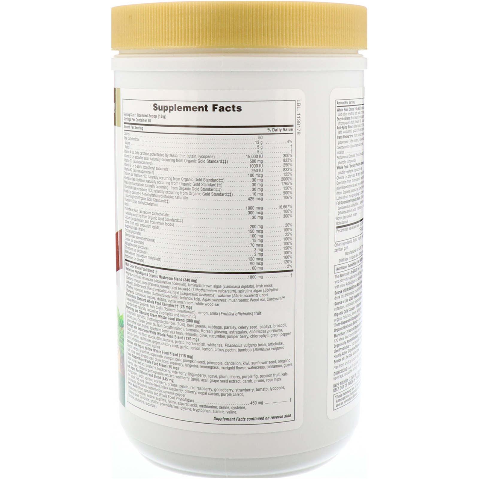 Nature's Plus, Mistura de bebida Gold Drink Life, delicioso sabor de frutas tropicais, 1,2 lbs (540 g) - Imagem 2