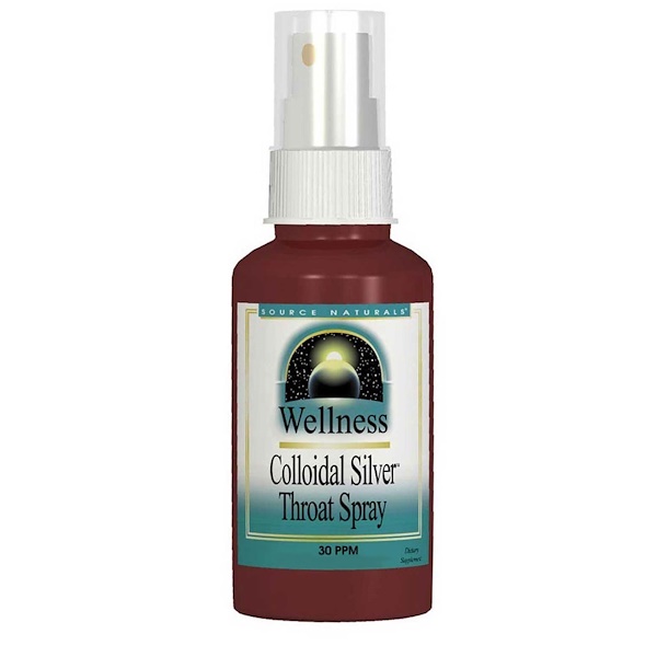 Source Naturals, Wellness, Colloidal Silver Spray para a garganta, 30 PPM, 2 fl oz (59.14 ml)