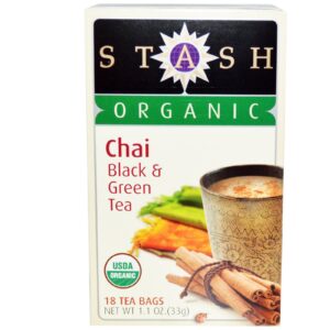 Stash Tea, Chá Orgânico Premium, Chai, Chá Preto e Verde, 18 Saquinhos, 1,1 oz (33 g)