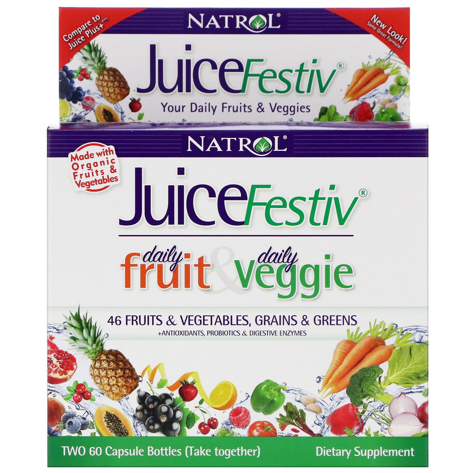 Natrol, JuiceFestiv, 2 Vasilhas, 60 Capsulas Cada