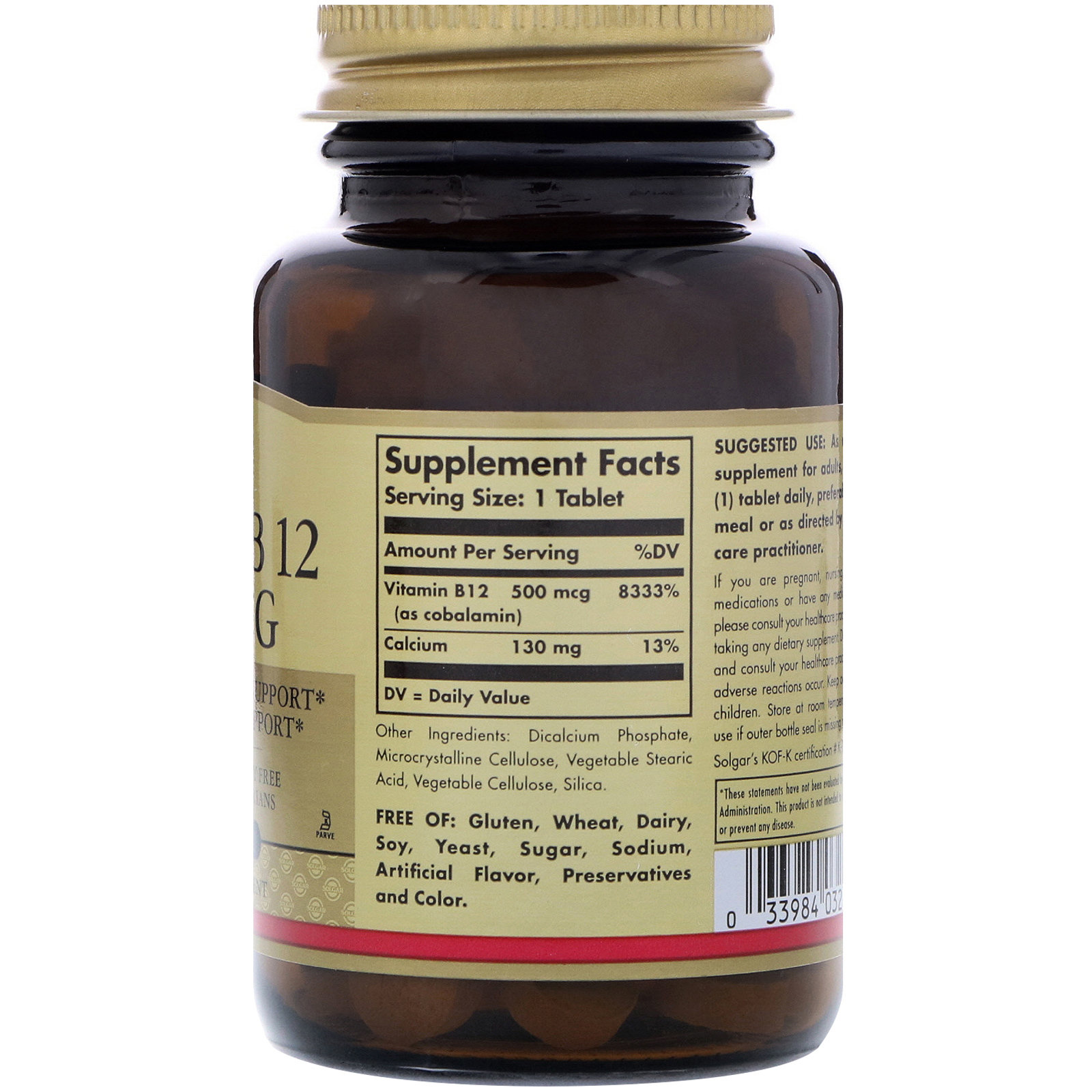 Solgar, Vitamina B12, 500 mcg, 100 comprimidos - Imagem 2