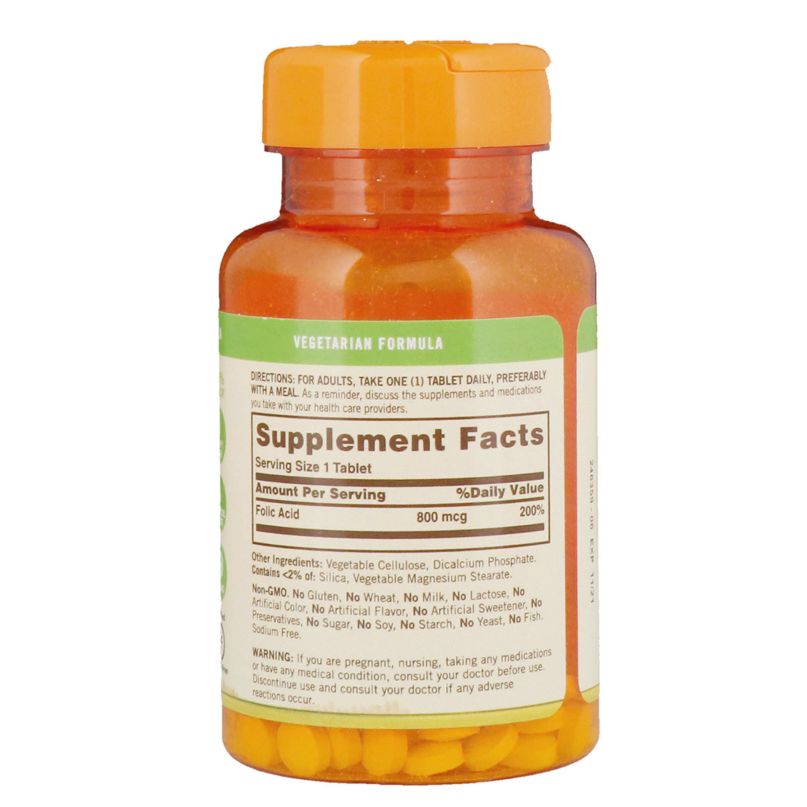 Sundown Naturals, Ácido Fólico, 800 mcg, 100 Comprimidos - Imagem 2