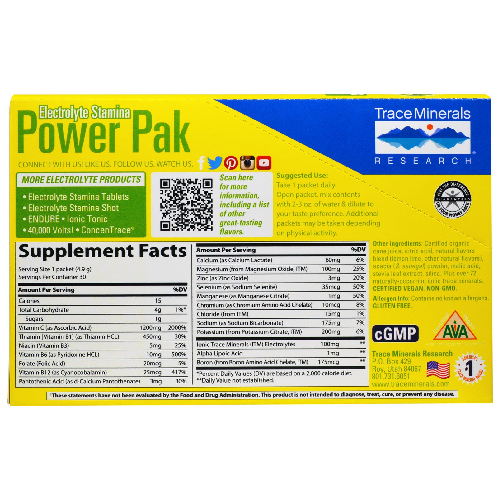 Trace Minerals Research, Electrolyte Stamina, Power Pak, Lima Limão, 30 pacotes, 0,17 oz (4,9 g) cada - Imagem 2
