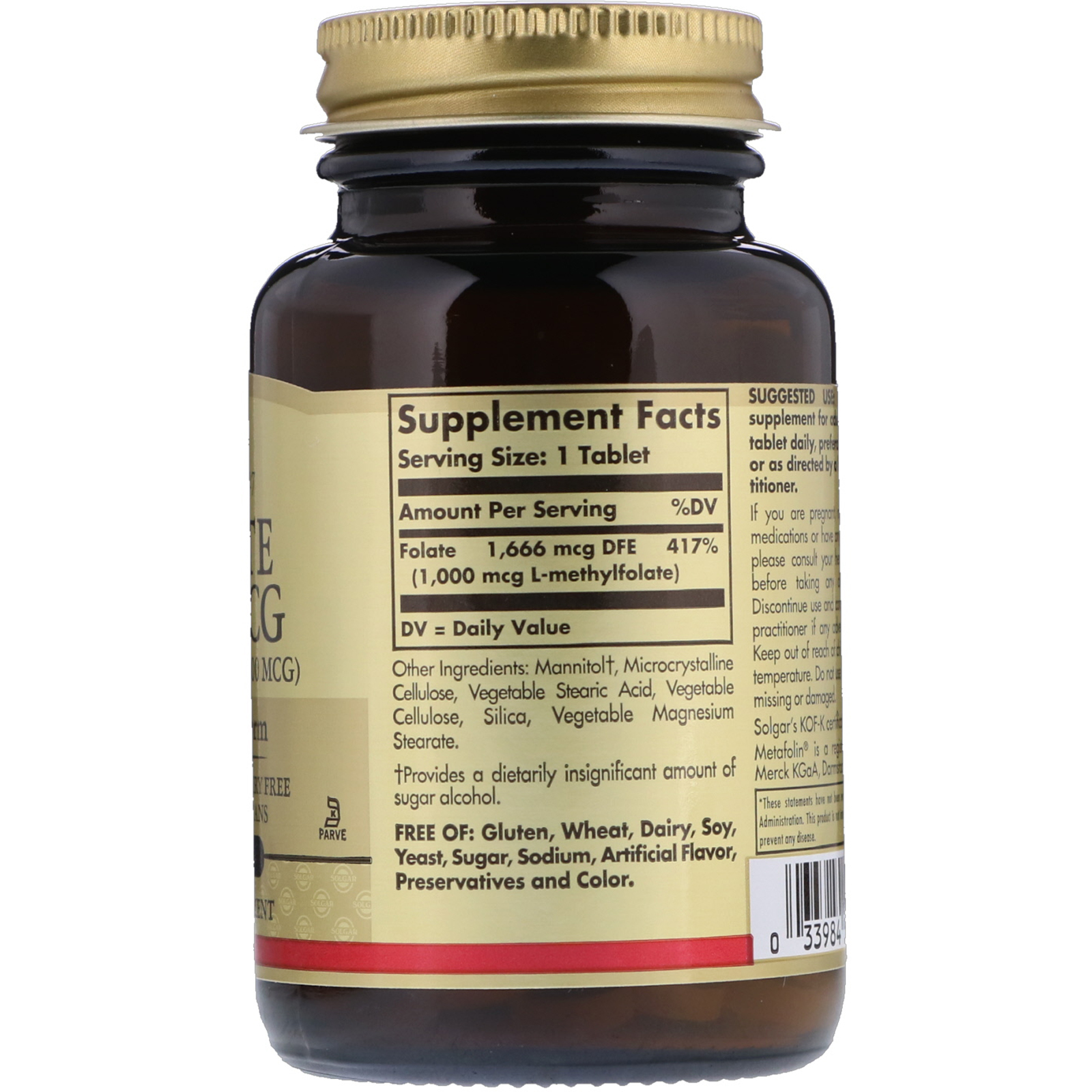 Solgar, Folato, 1000 mcg, 120 Tabletes - Imagem 2