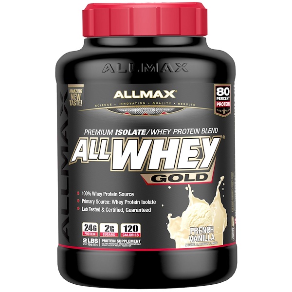 ALLMAX Nutrition, AllWhey Gold, 100% Whey Protein + Isolado Premium de Whey Protein, Baunilha Francesa, 2 lbs. (907 g)