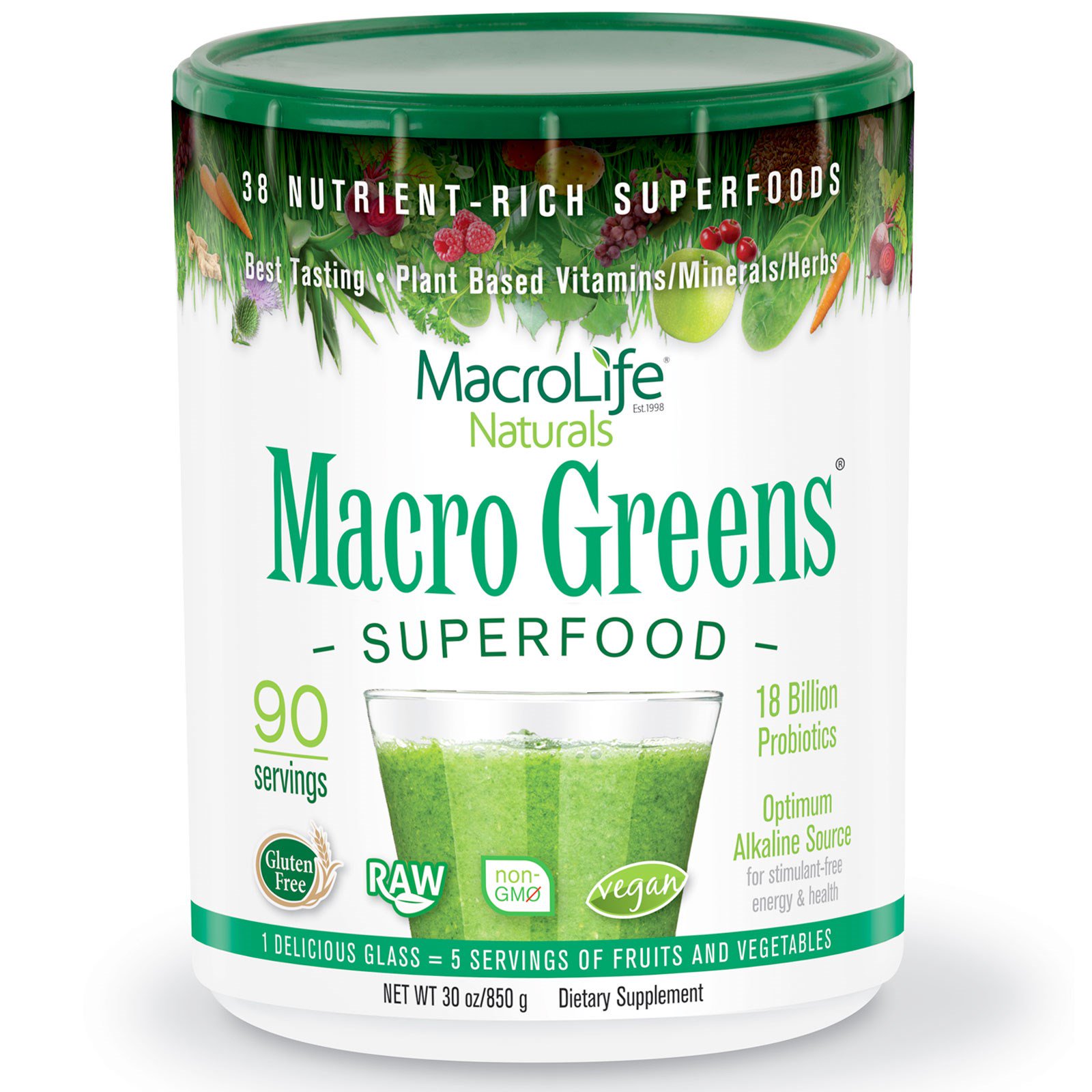 Macrolife Naturals, Macro Greens, Superalimento, 30 oz. (850 g)