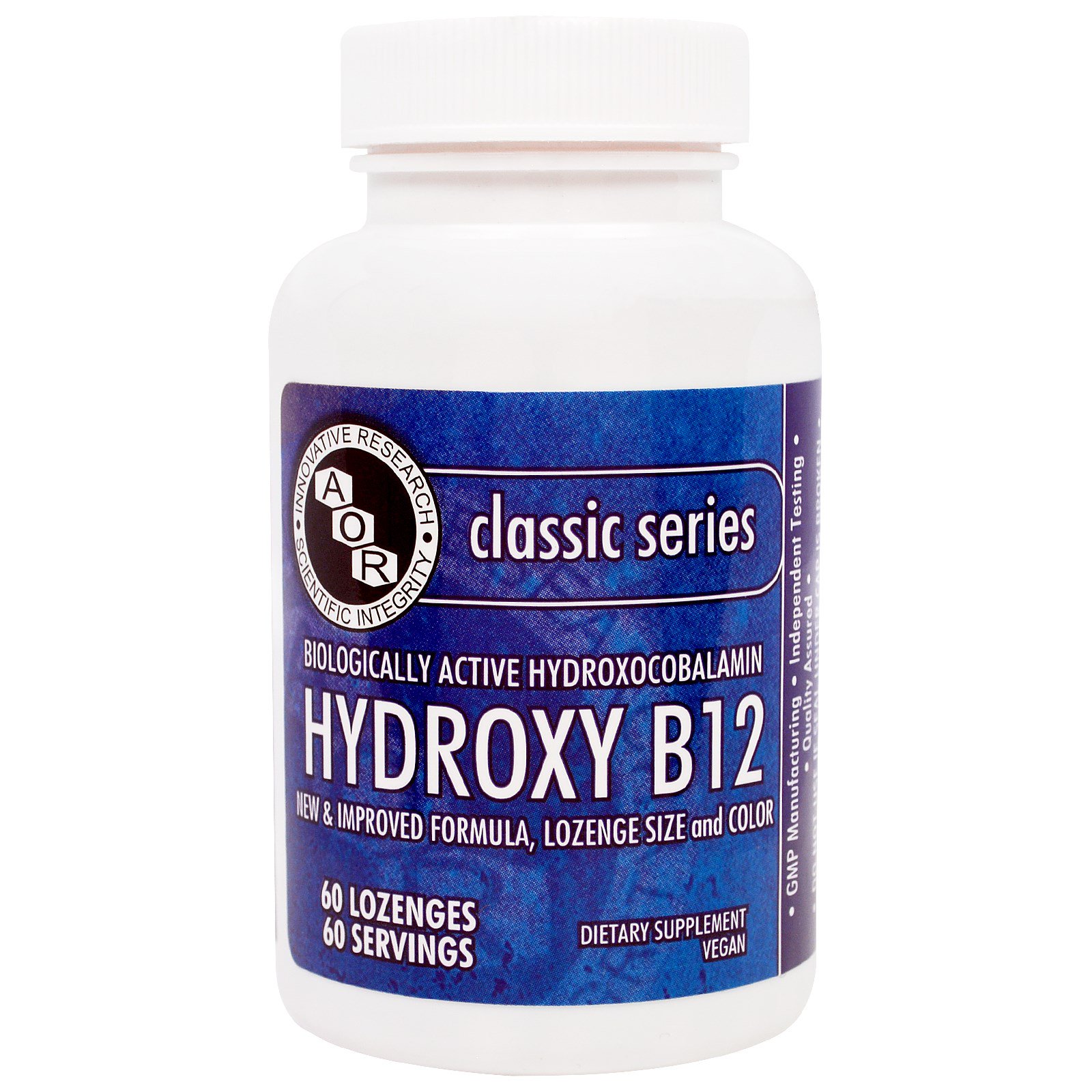 Advanced Orthomolecular Research AOR, Série Clássica, Hidroxi B12, 60 Pastilhas