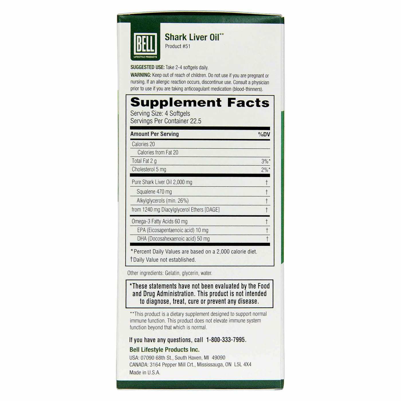 Bell Óleo de fígado de tubarão 90 GelCápsulas - Imagem 3