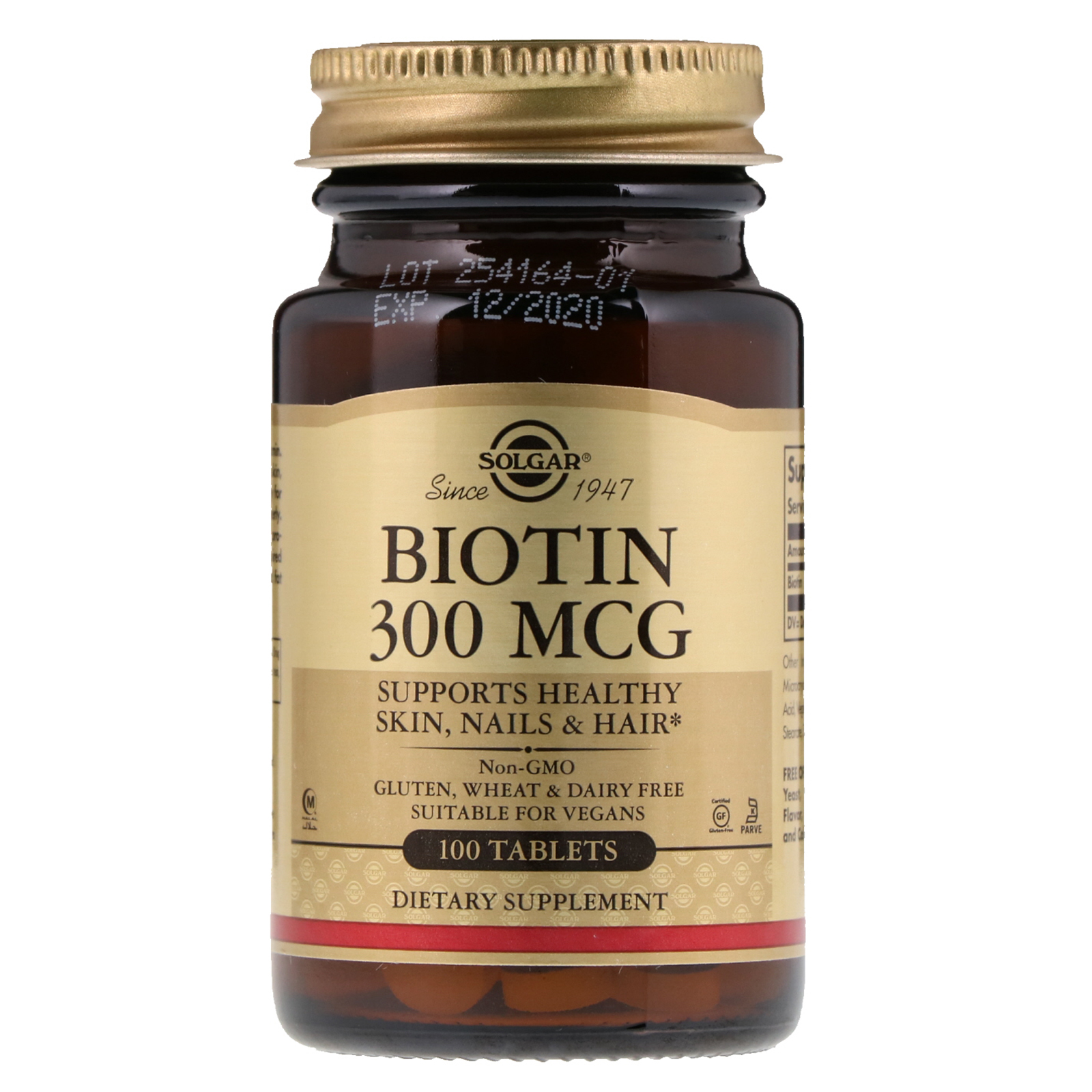 Solgar, Biotina, 300 mcg, 100 Cápsulas