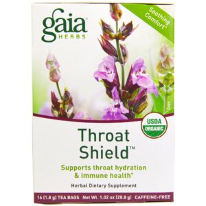 Gaia Herbs, Protetor de Garganta, Sem Cafeína, 16 Pacotes de Chá, 1.02 oz (28.8 g)