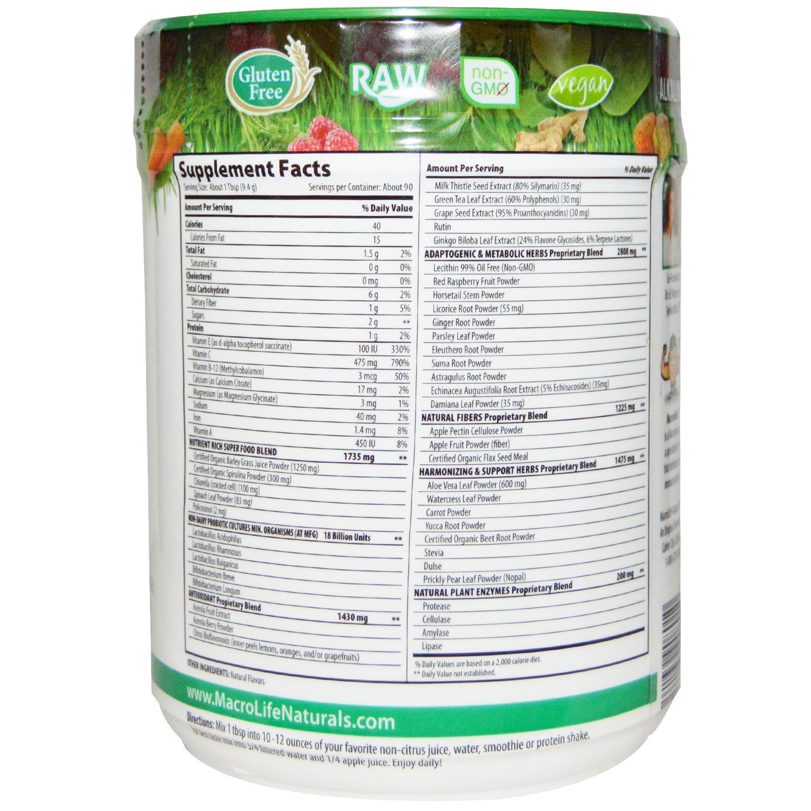 Macrolife Naturals, Macro Greens, Superalimento, 30 oz. (850 g) - Imagem 2
