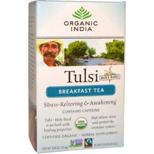 Organic India, Chá de Tulsi, Manjericão sagrado do Brasil, chá para o café da manhã, 18 sacos da infusão, 1.08 oz (30.6 g)