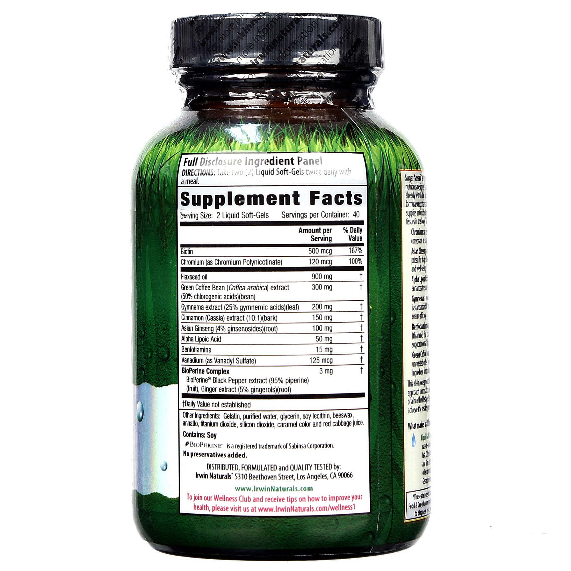 Irwin Naturals Sugar-Smart Multi-Action Blood Glucose Formula - 80 Liquid Soft-Gels - Imagem 2