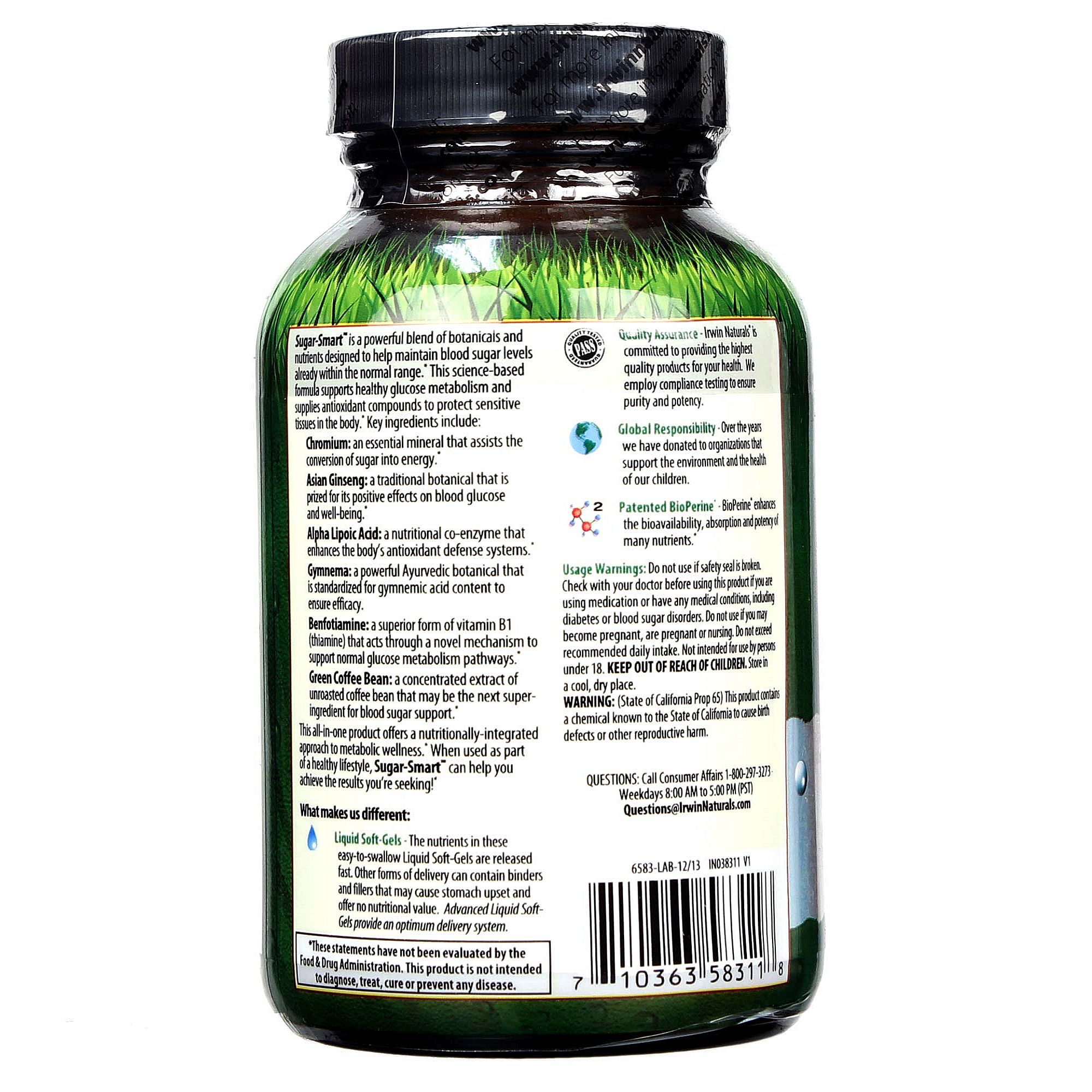 Irwin Naturals Sugar-Smart Multi-Action Blood Glucose Formula - 80 Liquid Soft-Gels - Imagem 3