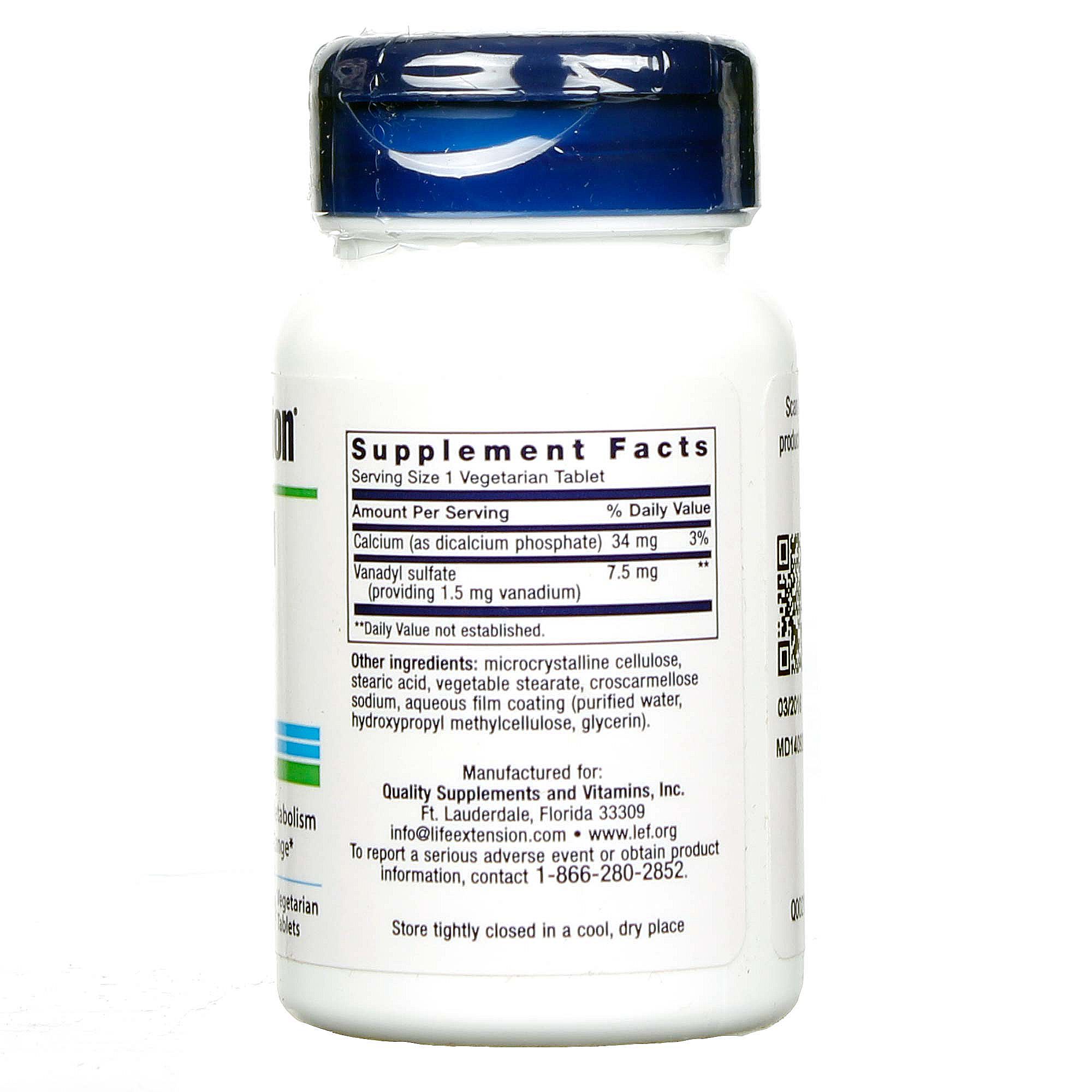 Life Extension Sulfato de vanádio 100 Tabletes - Imagem 2